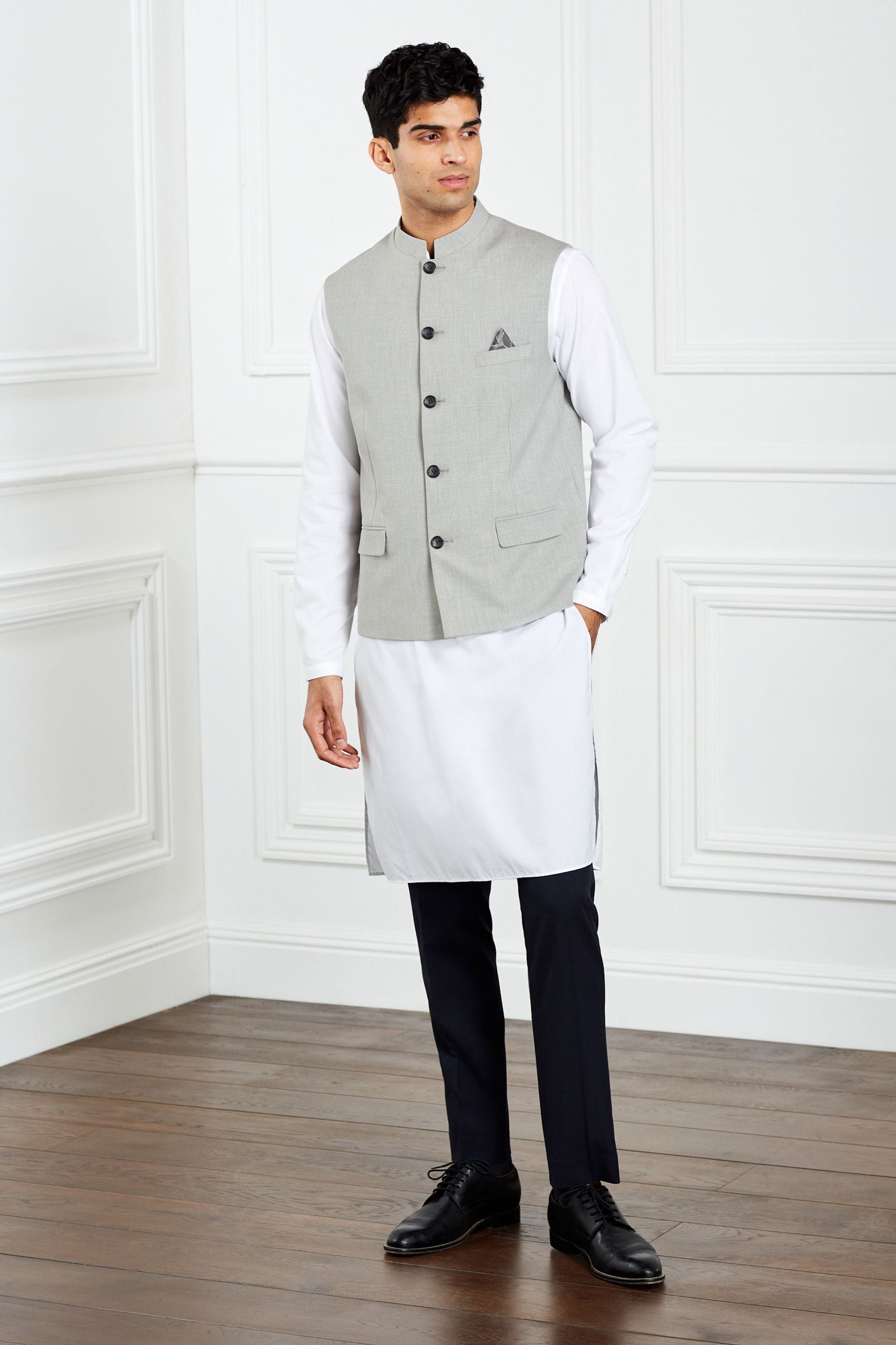 Buy Light Grey Nehru Collar Waistcoat from Next Luxembourg