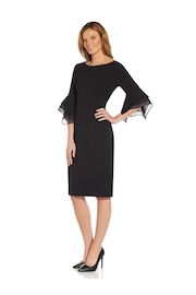 Adrianna Papell Black Knit Crepe Tiered Sleeve Dress - Image 3 of 6