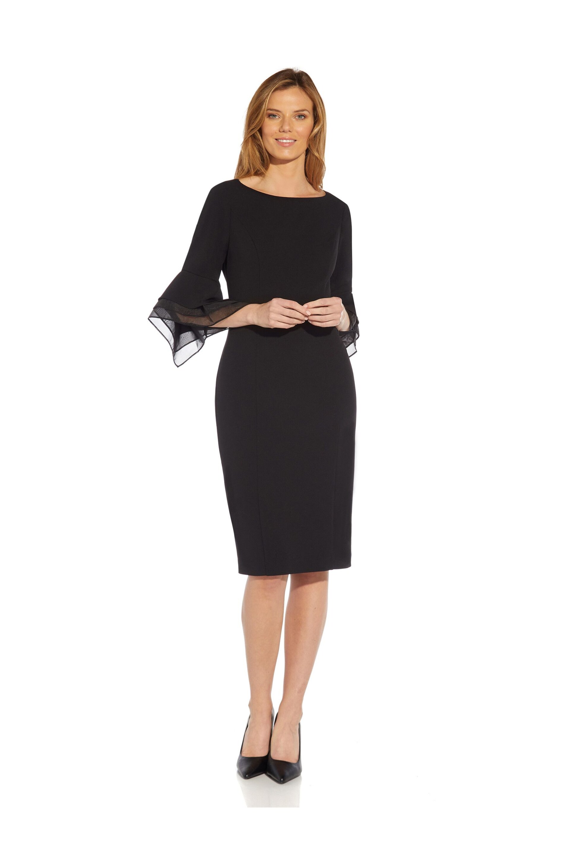 Adrianna Papell Black Knit Crepe Tiered Sleeve Dress - Image 4 of 6