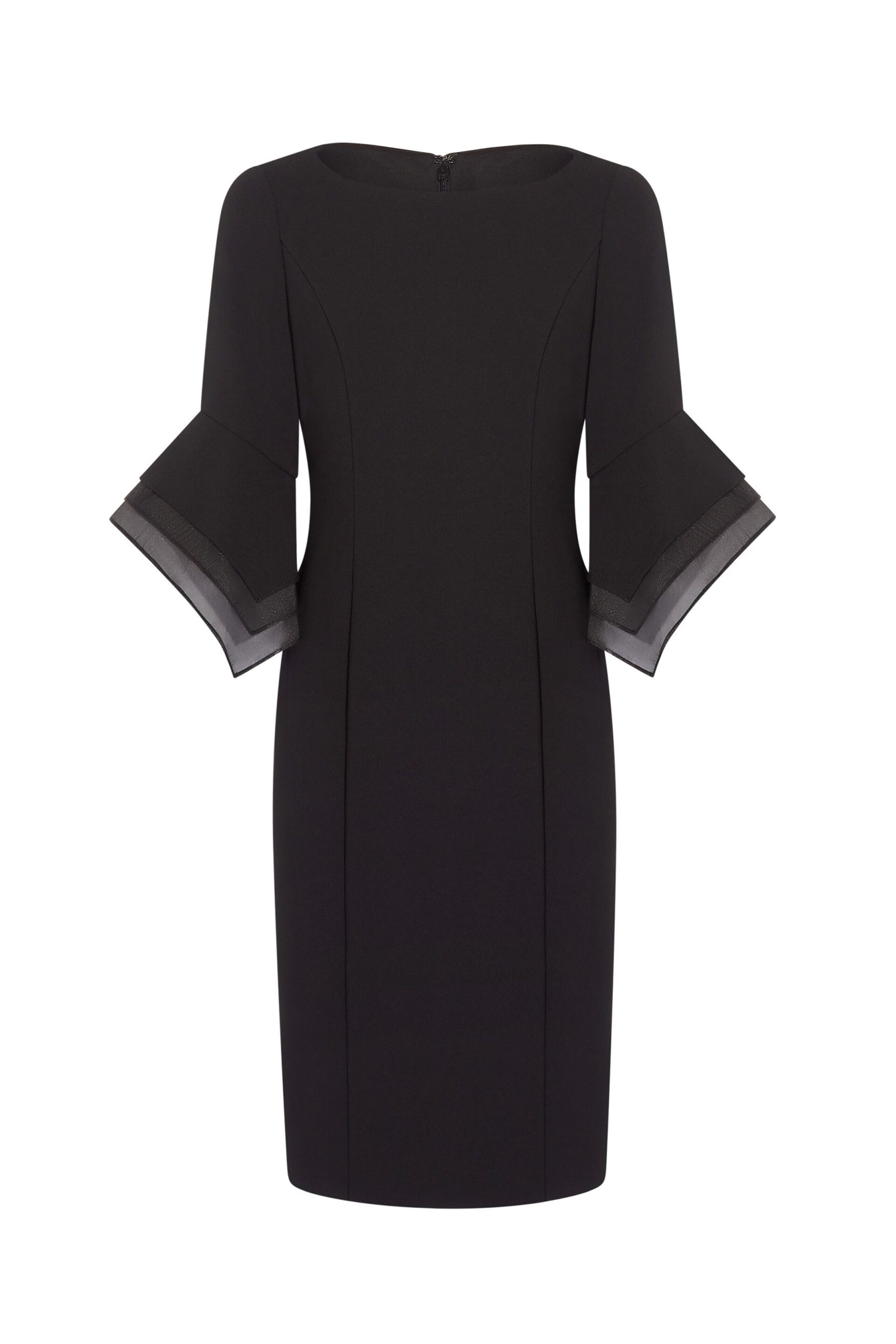 Adrianna Papell Black Knit Crepe Tiered Sleeve Dress - Image 6 of 6