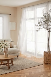 Natural Stripe Voile Slot Top Unlined Sheer Panel Curtain - Image 2 of 7