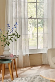 Natural Stripe Voile Slot Top Unlined Sheer Panel Curtain - Image 4 of 7