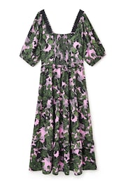 Another Sunday Milkmaid Midi Dress With Lace Trim Detail In Black Geo Print - Image 5 of 6