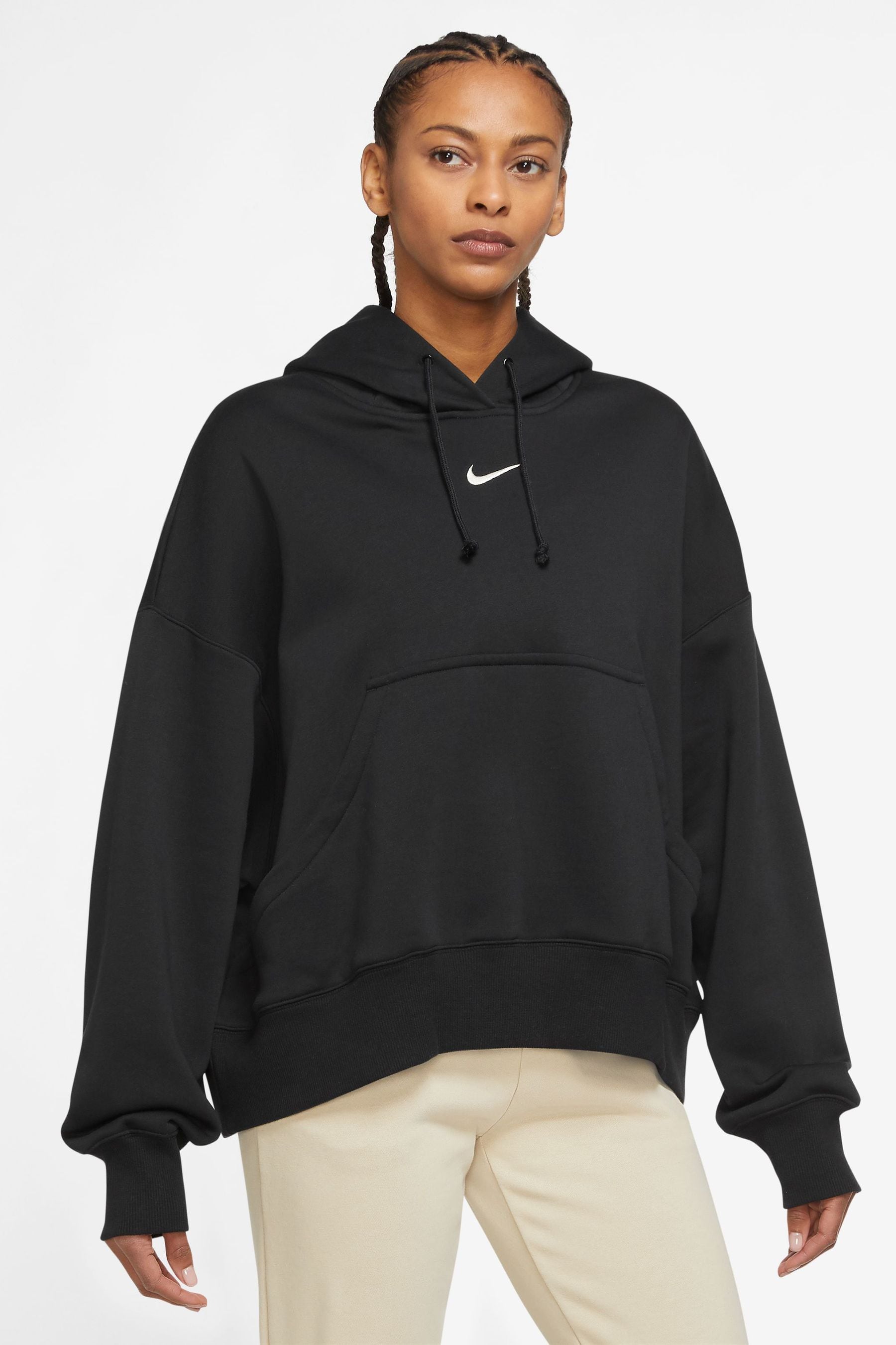Buy Nike Black Phoenix Fleece Over Oversized Mini Swoosh Pullover Hoodie from Next Poland