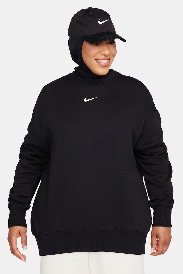 Nike Black Oversized Mini Swoosh Sweatshirt - Image 1 of 7