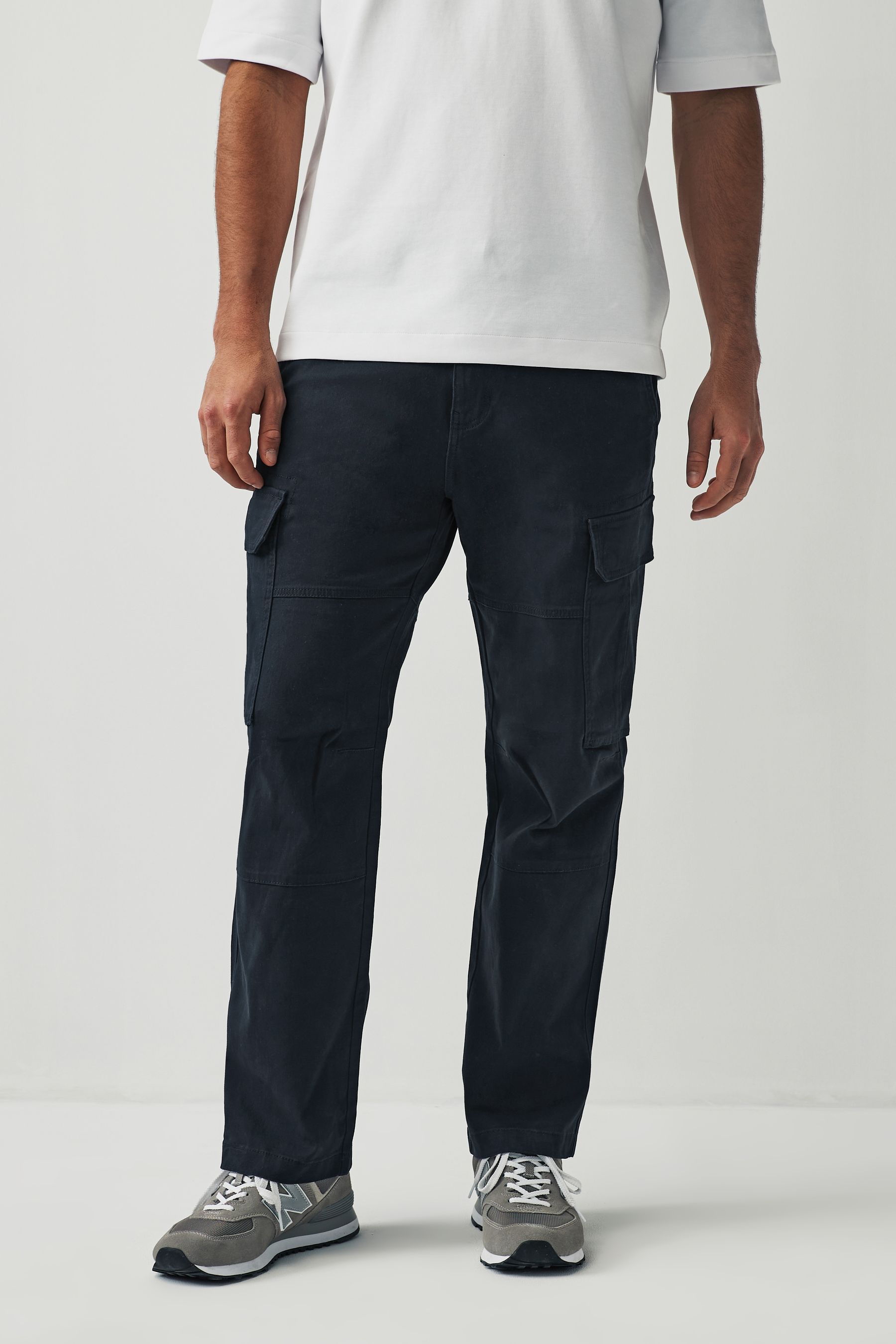 Buy Navy Blue Straight Fit Cotton Stretch Cargo Trousers from Next Belgium