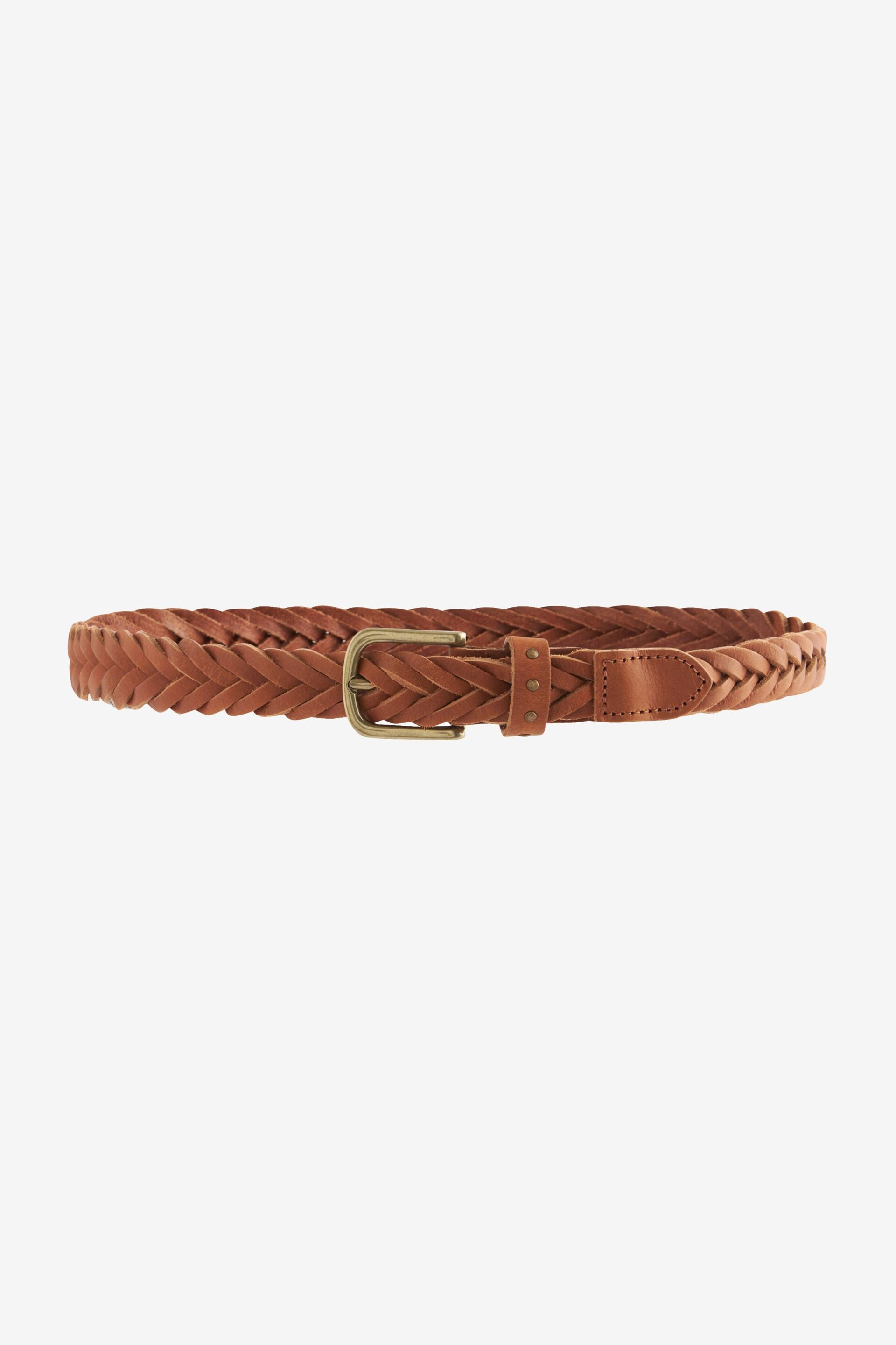 Tan Brown Plaited Leather Belt - Image 1 of 4