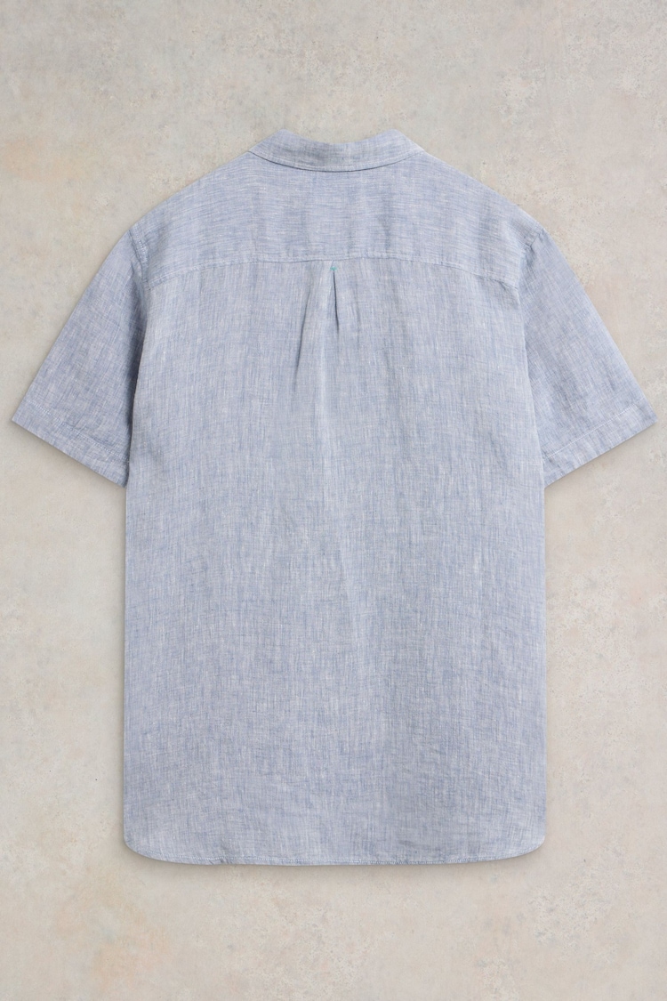 White Stuff Blue Pembroke Short Sleeve 100% Linen Shirt - Image 6 of 6