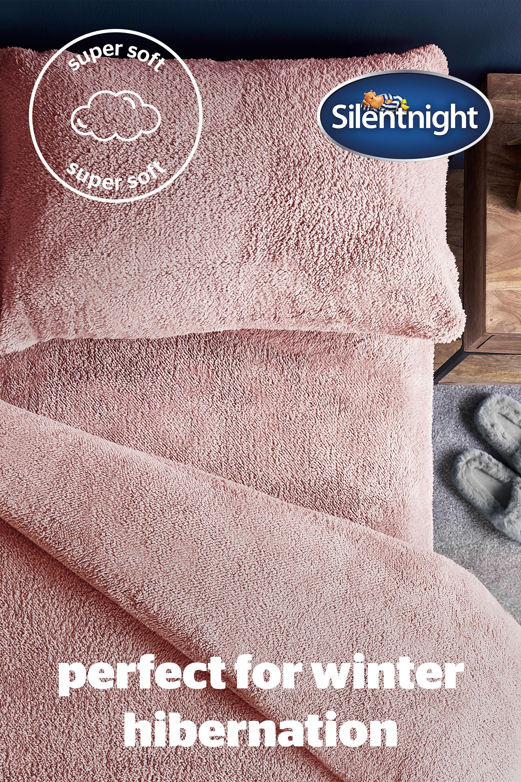 Silent night teddy fleece duvet pink and grey best sale