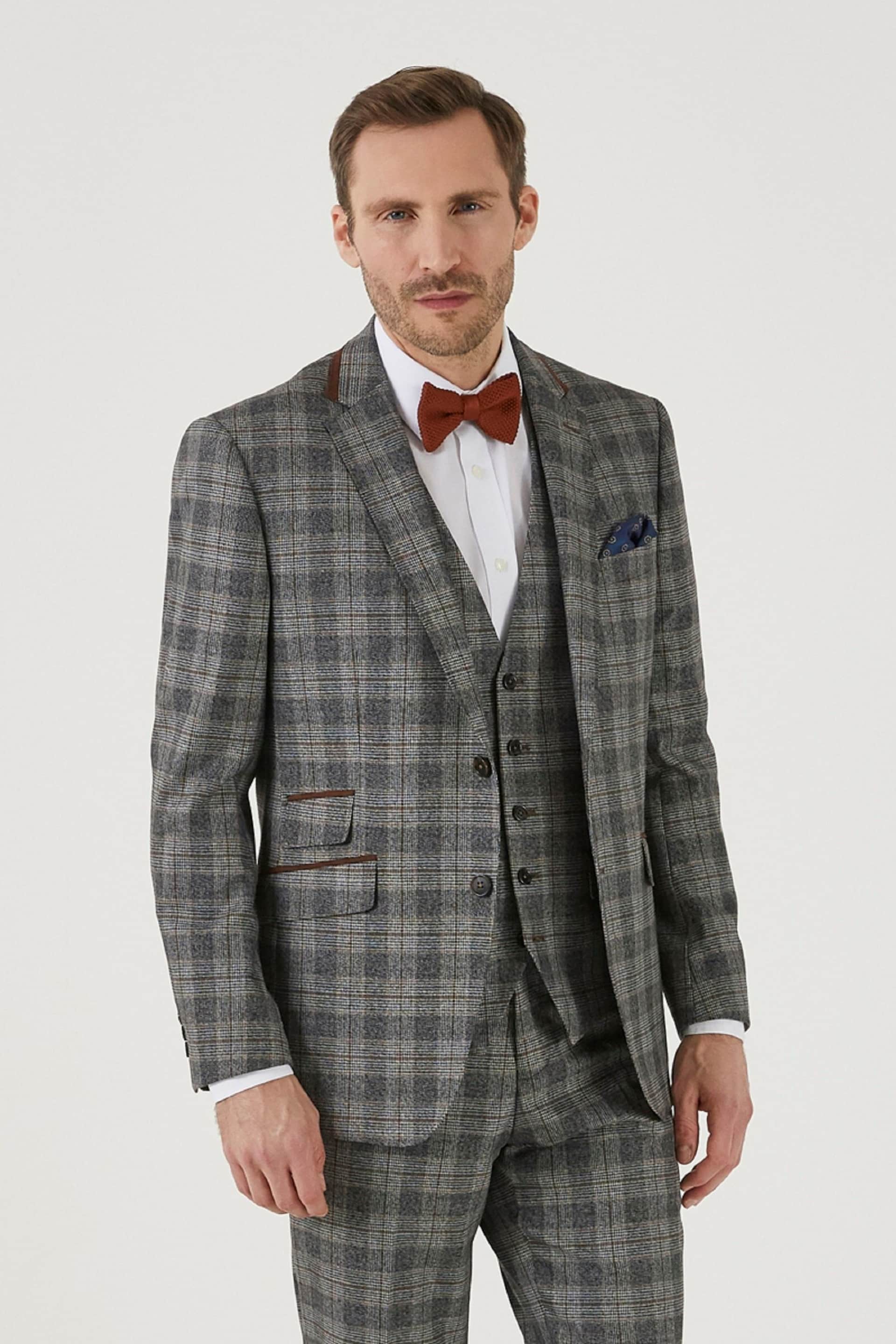 Skopes Tatton Grey Brown Check Tailored Fit Suit Jacket - Image 1 of 6