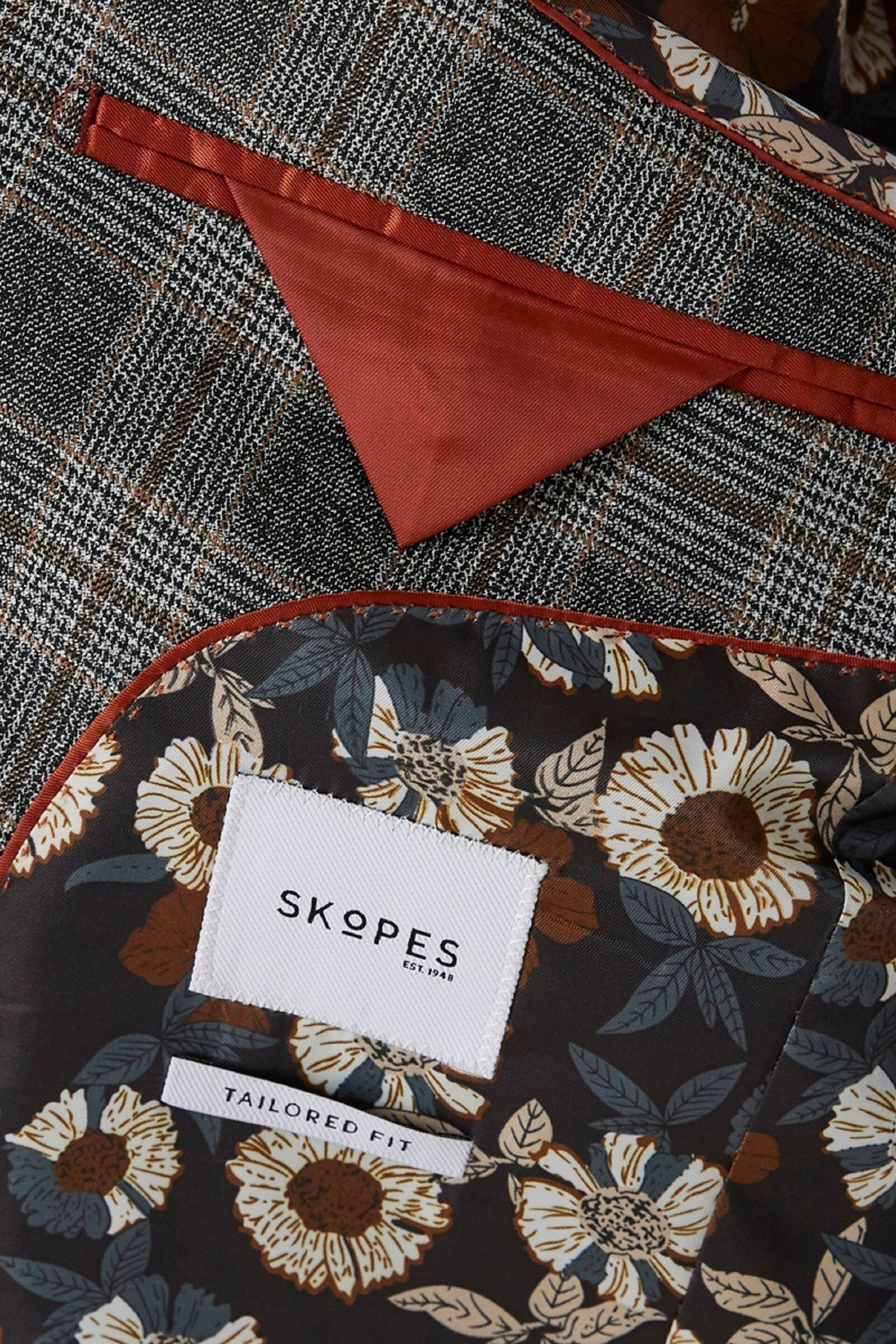 Skopes Tatton Grey Brown Check Tailored Fit Suit Jacket - Image 5 of 6