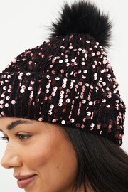 Berry Red Sequin Pom Hat - Image 2 of 3