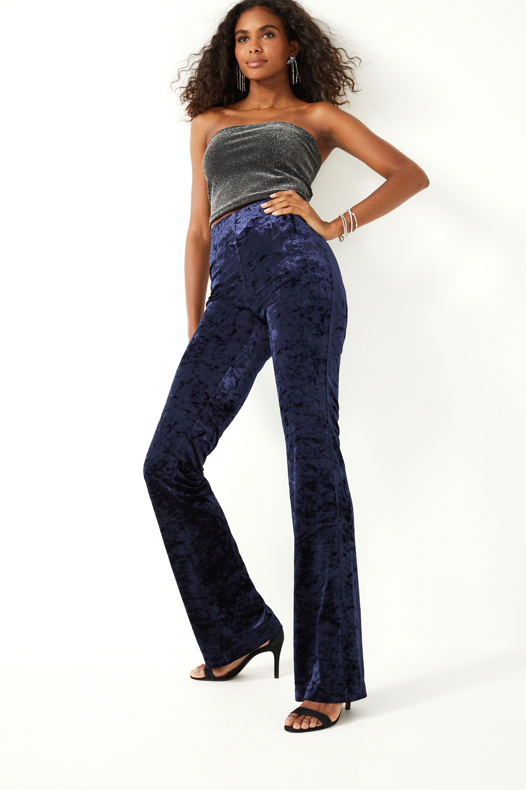 Buy Navy Blue Velvet Flare Trousers from Next Luxembourg