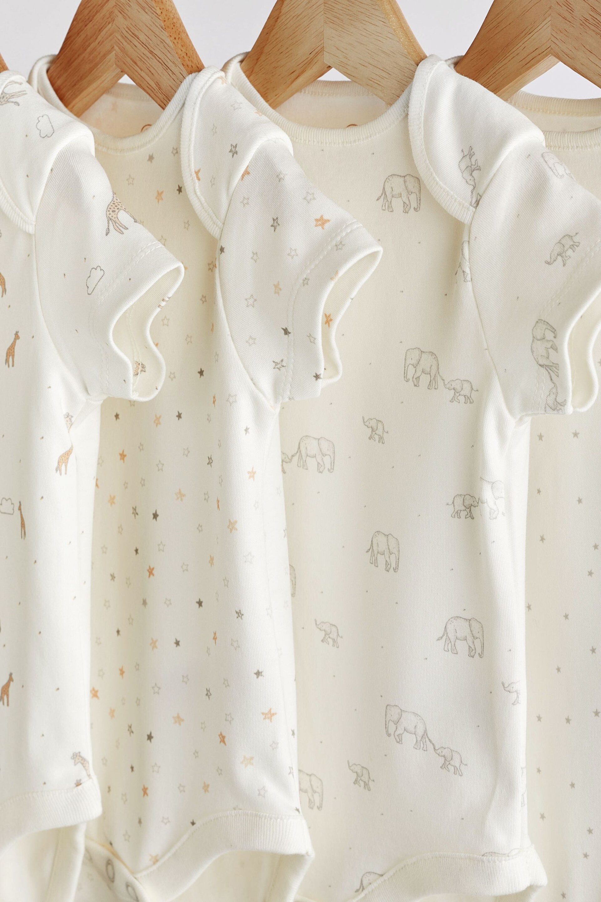 Delicate White Animal 4 Pack Baby Printed Short Sleeve Bodysuits - Image 3 of 6