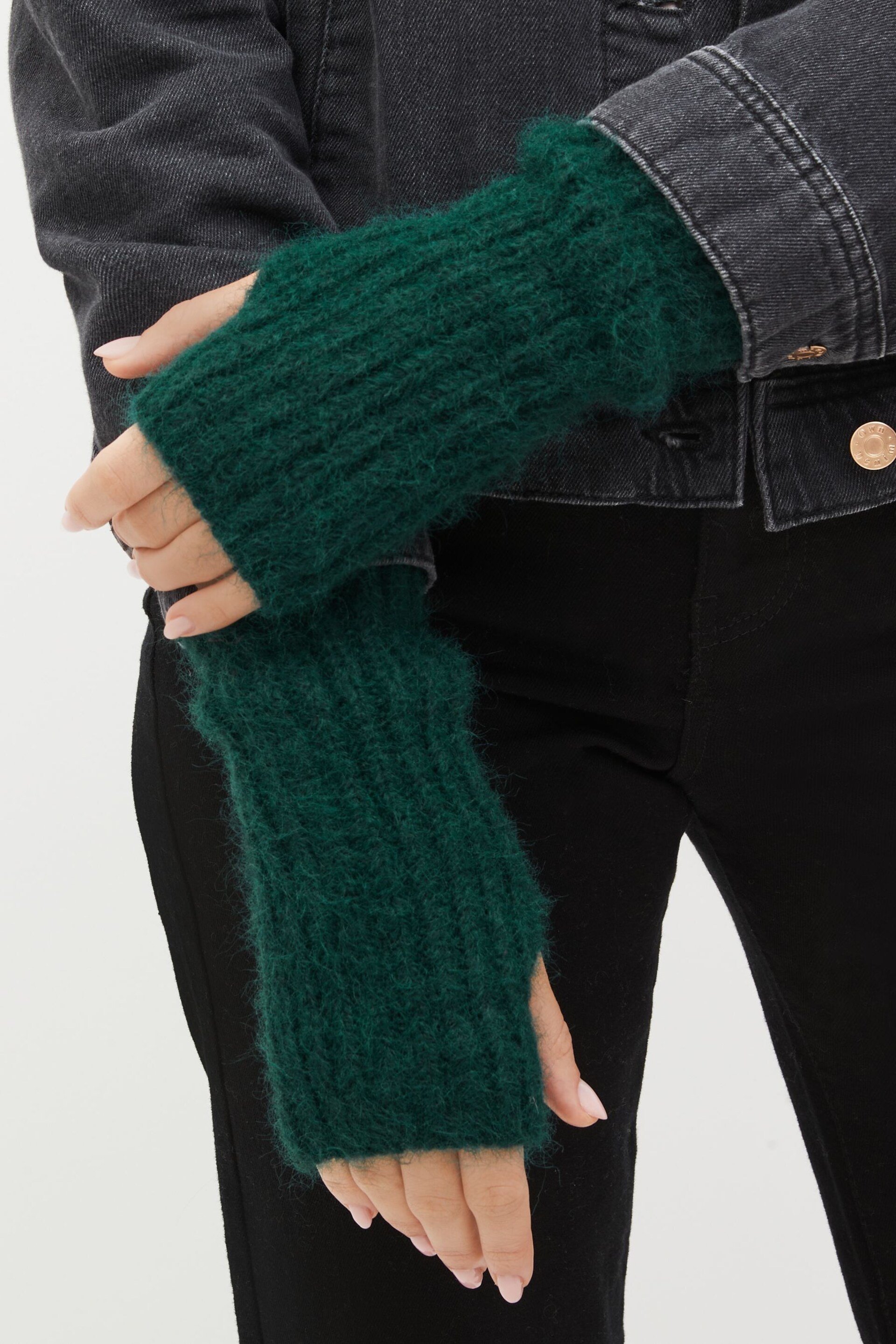 Green Knit Longline Handwarmers - Image 2 of 3