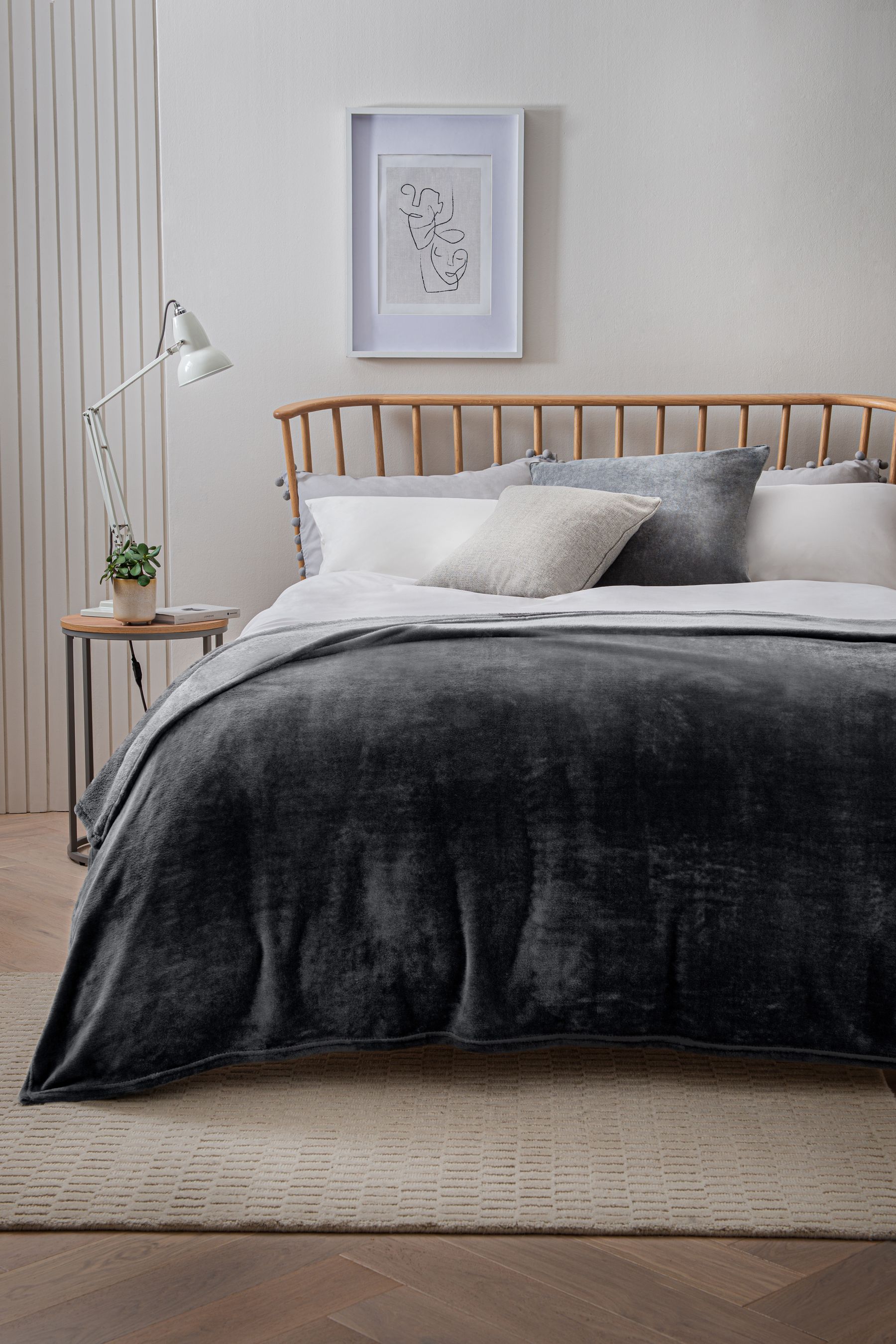 Dark grey fleece throw on sale