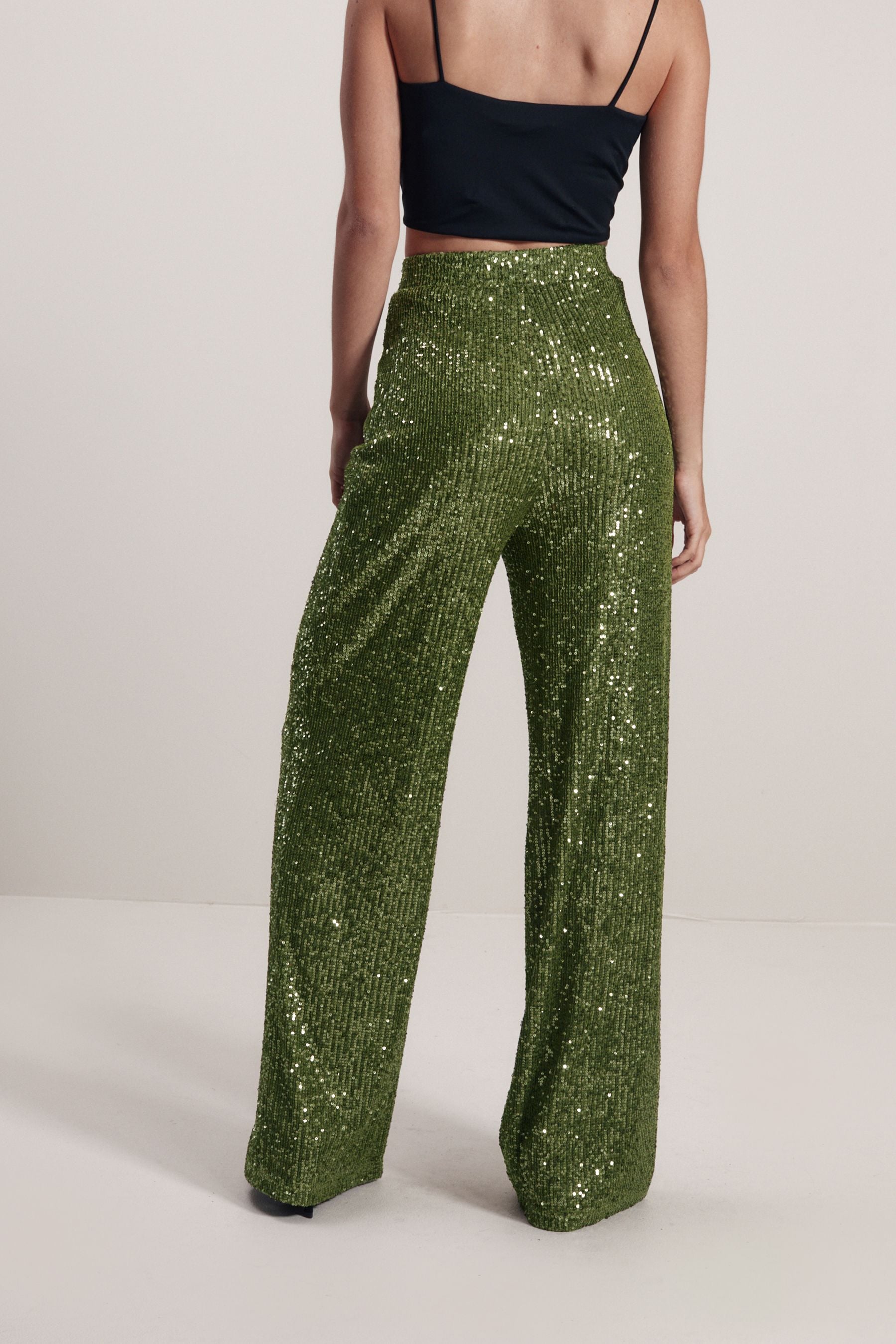 Buy Green Sequin Wide Leg Trousers from Next Luxembourg