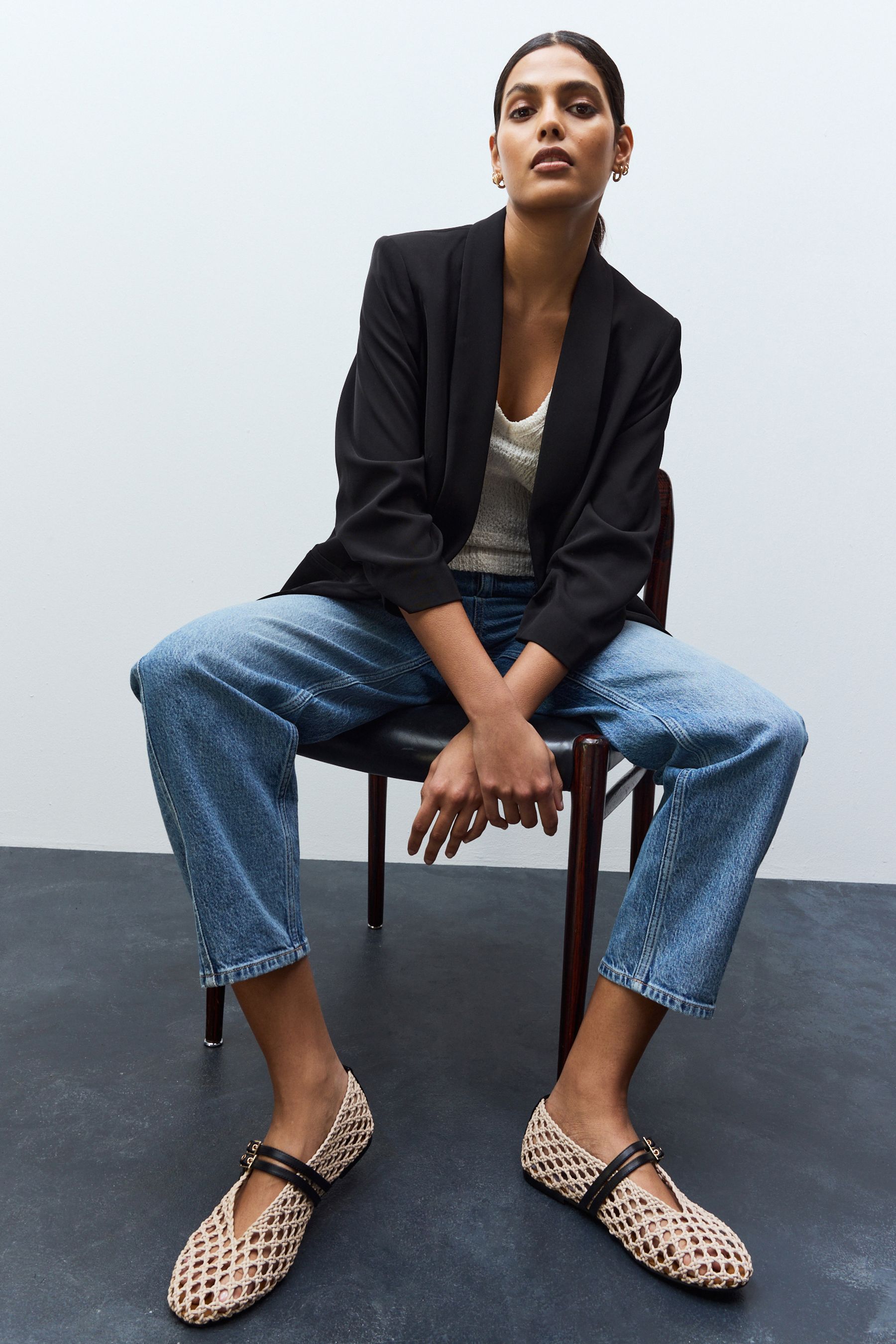Black ruched blazer sales
