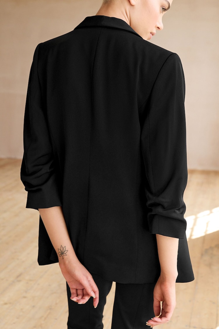 Black Relaxed Ruched Sleeve Blazer - Image 3 of 5