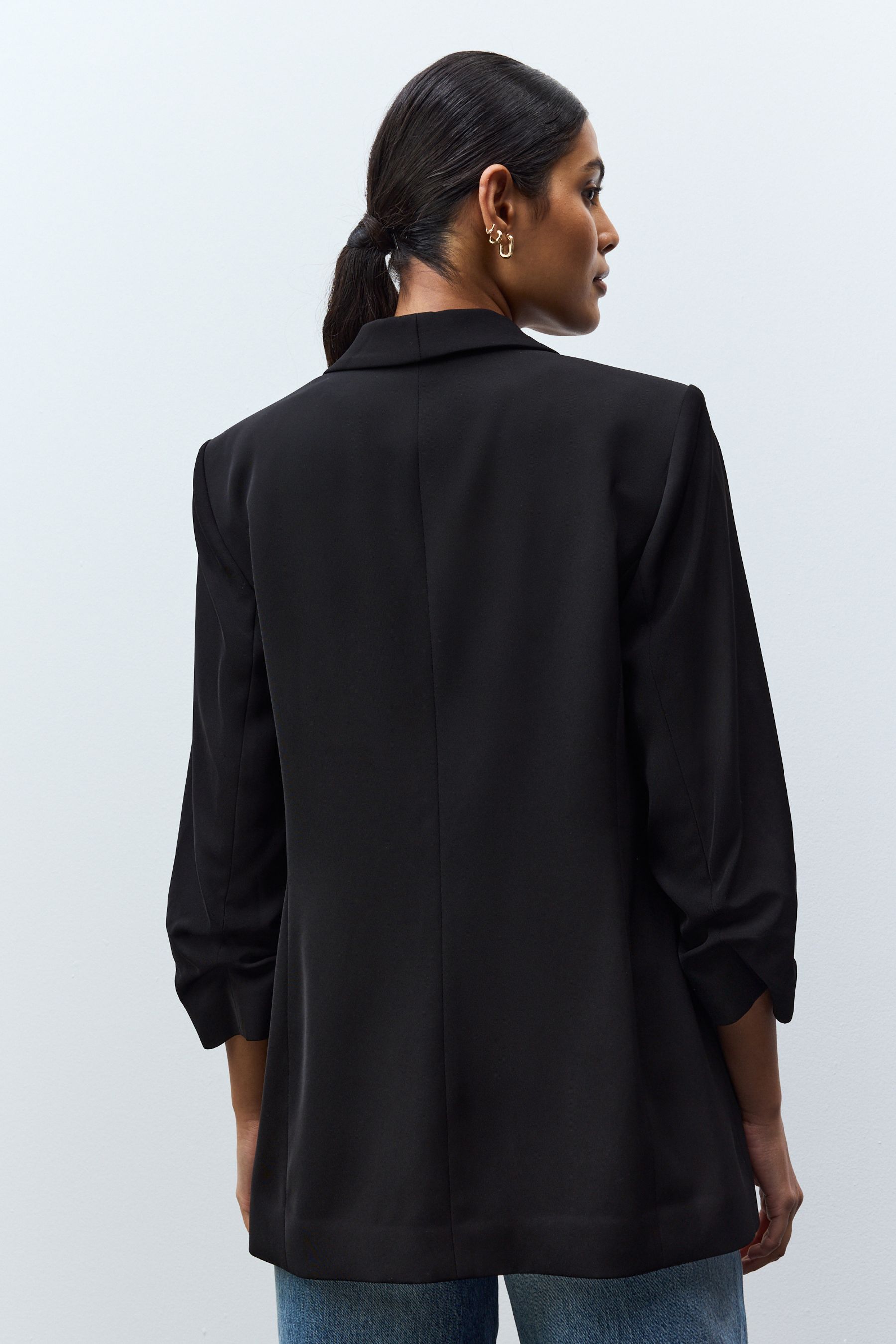 Black ruched sleeve blazer river island clearance