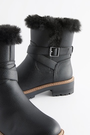 Black Regular/Wide Fit Forever Comfort® Faux Fur Lined Buckle Detail Boots - Image 3 of 5