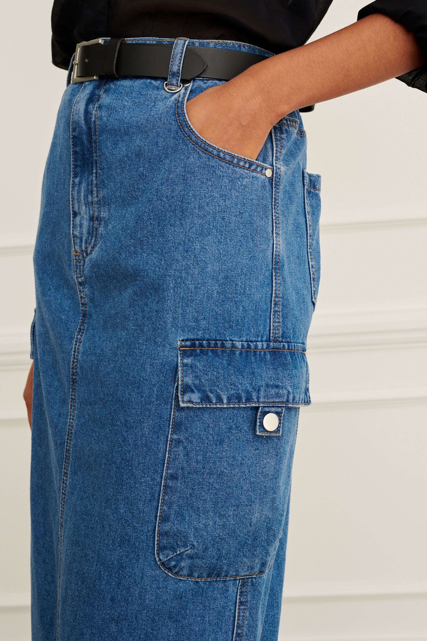 Buy Mid Blue Utility Cargo Denim Midi Skirt from Next Luxembourg