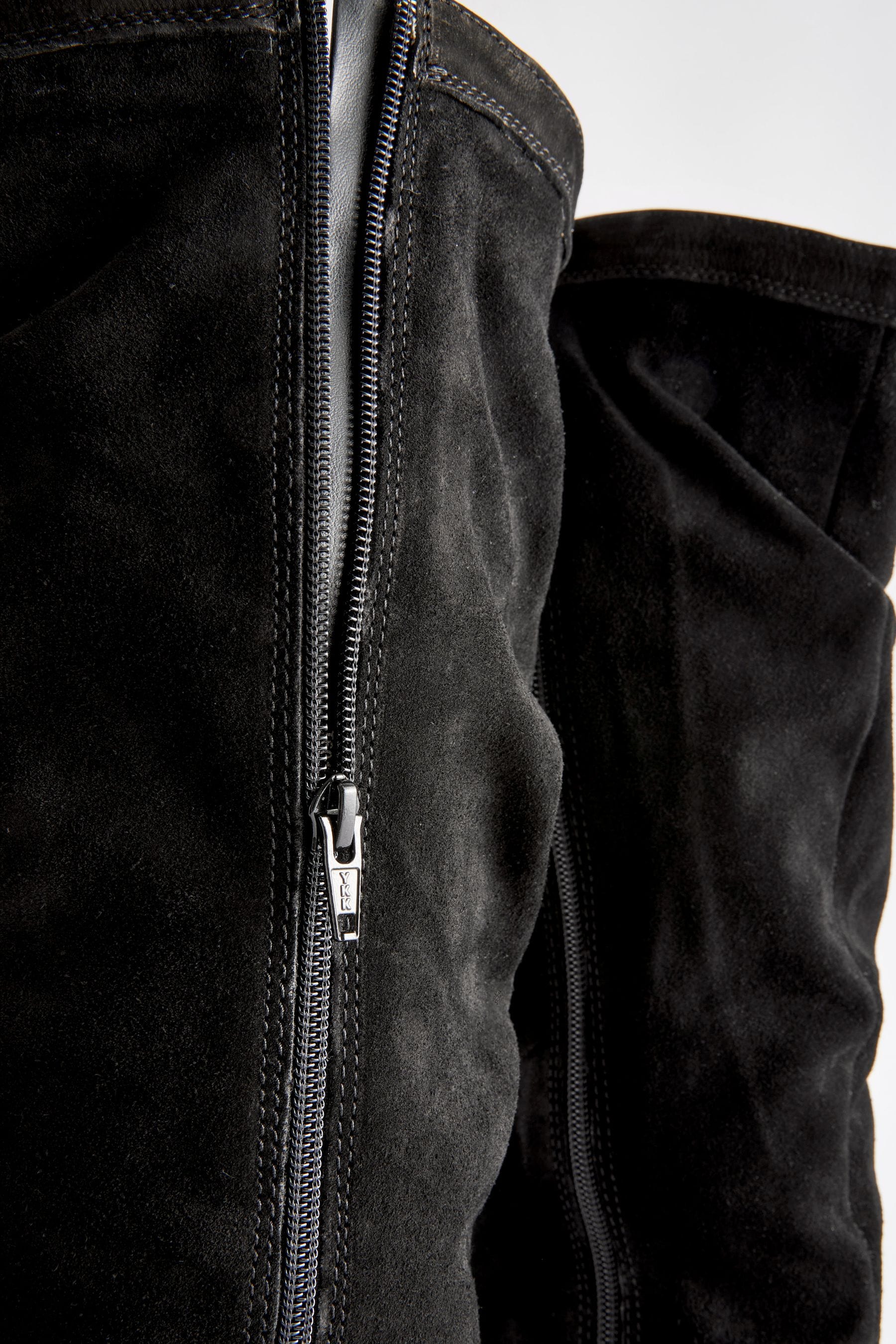 Black suedette slouchy knee high boots deals