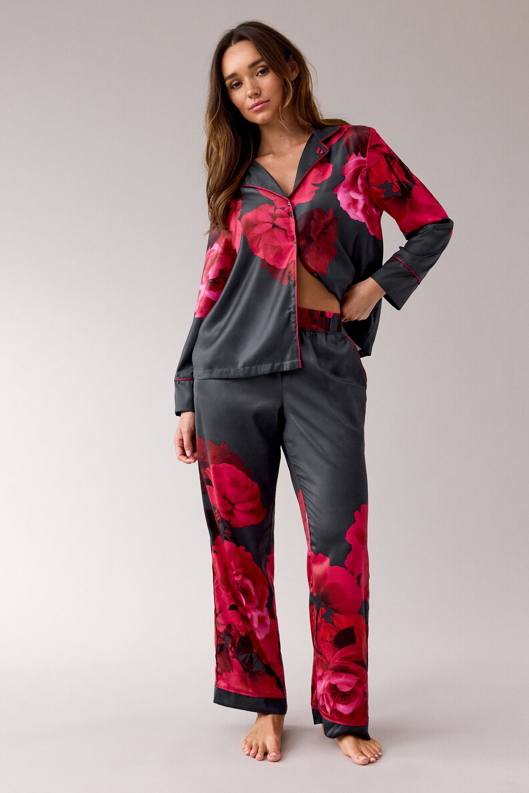 Buy B by Ted Baker Teal Blue Floral Satin Button Through Pyjamas Set from Next Kuwait