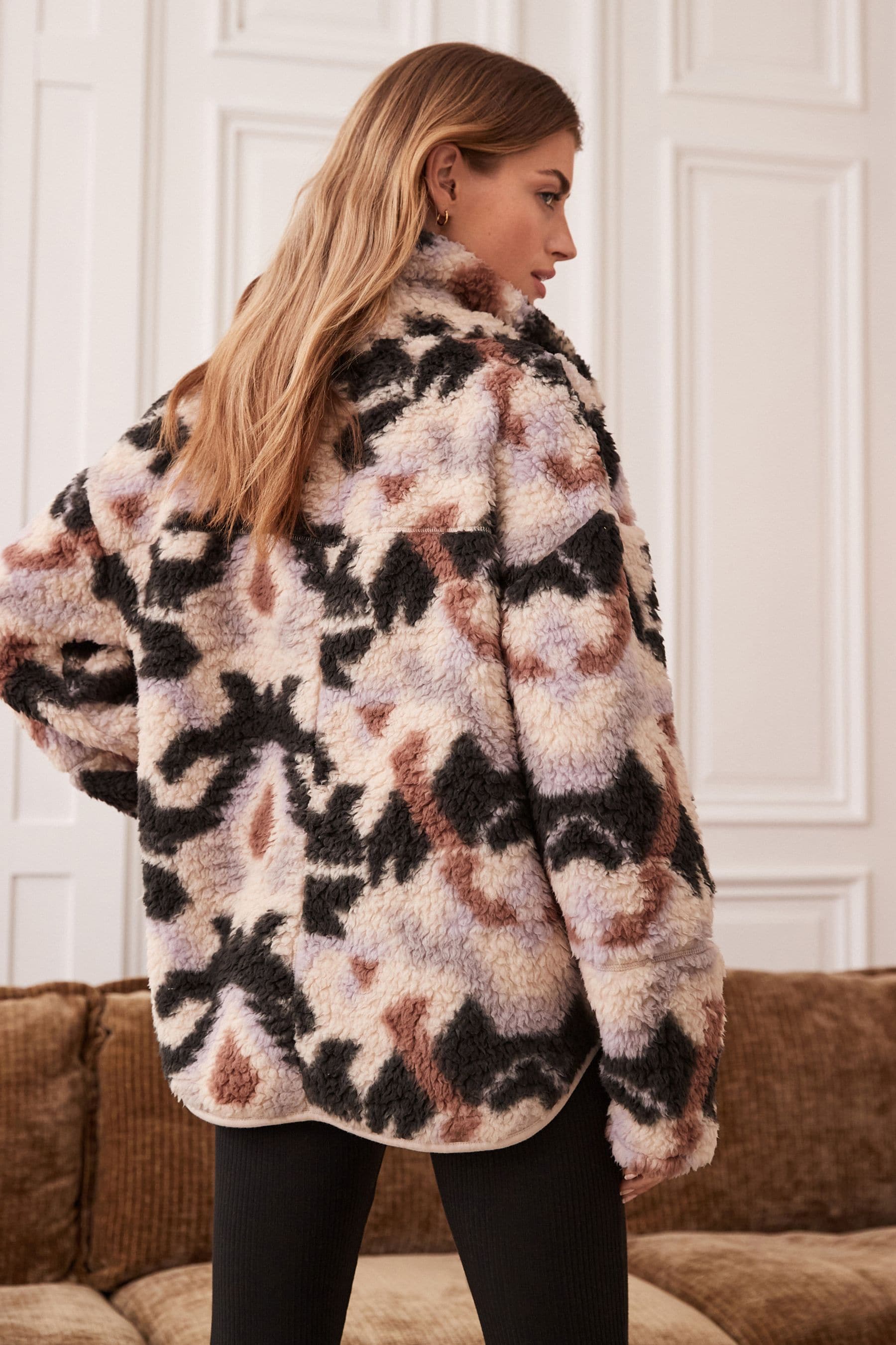 Half zip fluffy jacket deals