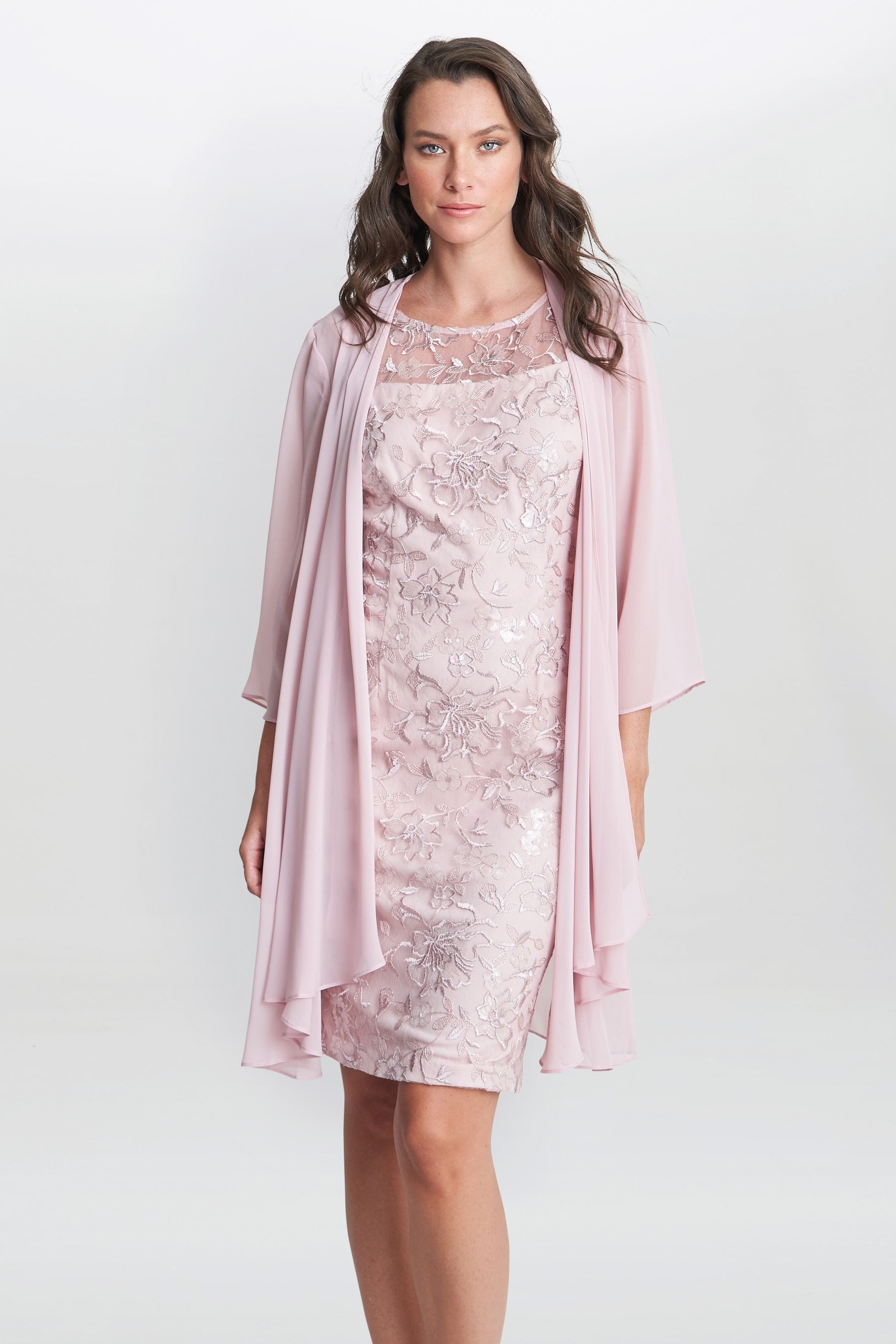 Buy Gina Bacconi Pink Hayley Embroidered Dress With Matching Chiffon Jacket from Next Luxembourg