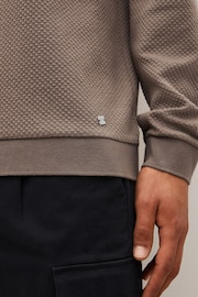 Neutral Brown Textured Long Sleeve Polo Shirt - Image 6 of 9