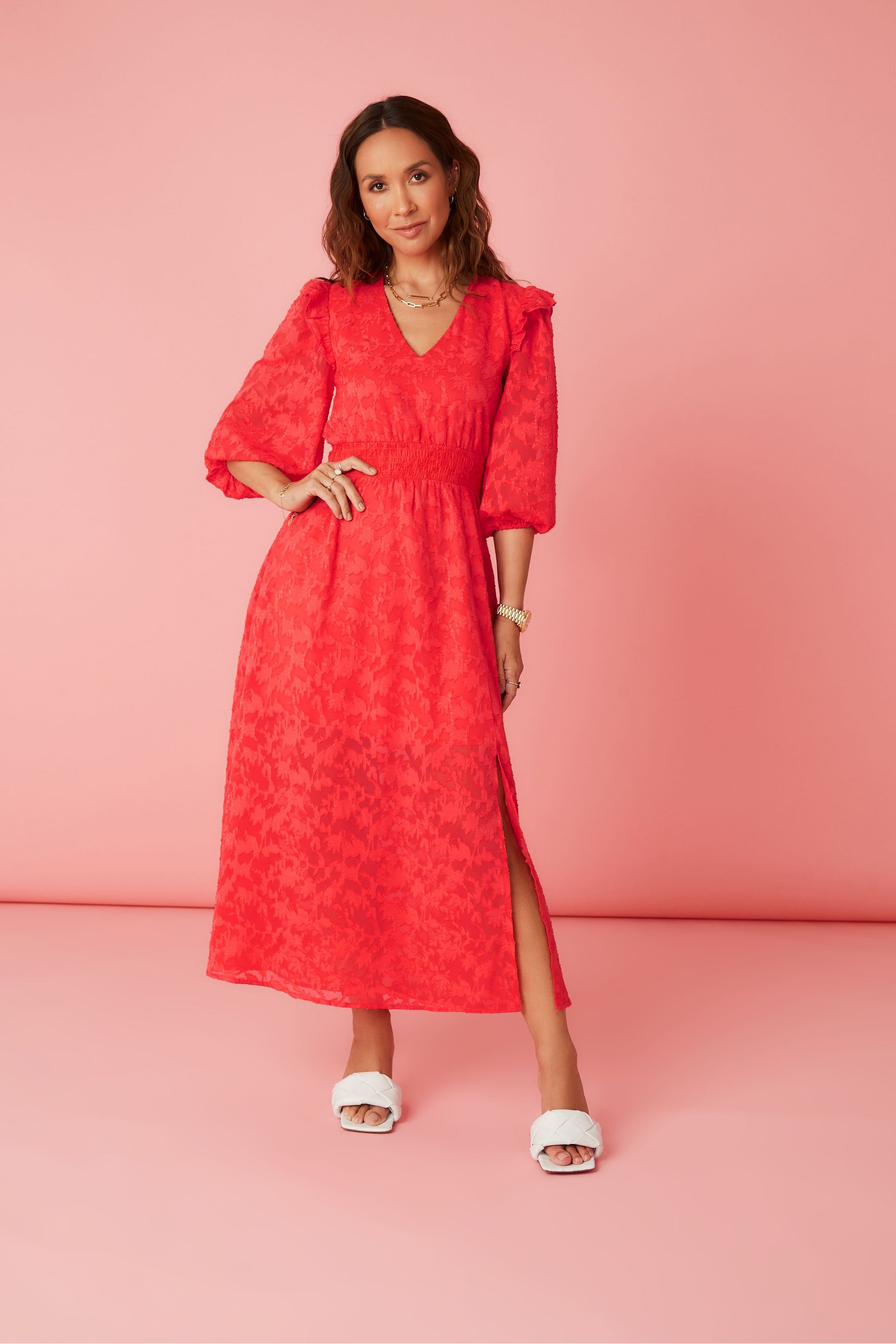 Buy Myleene Klass Orange Vintage Textured Midi Dress from Next Luxembourg