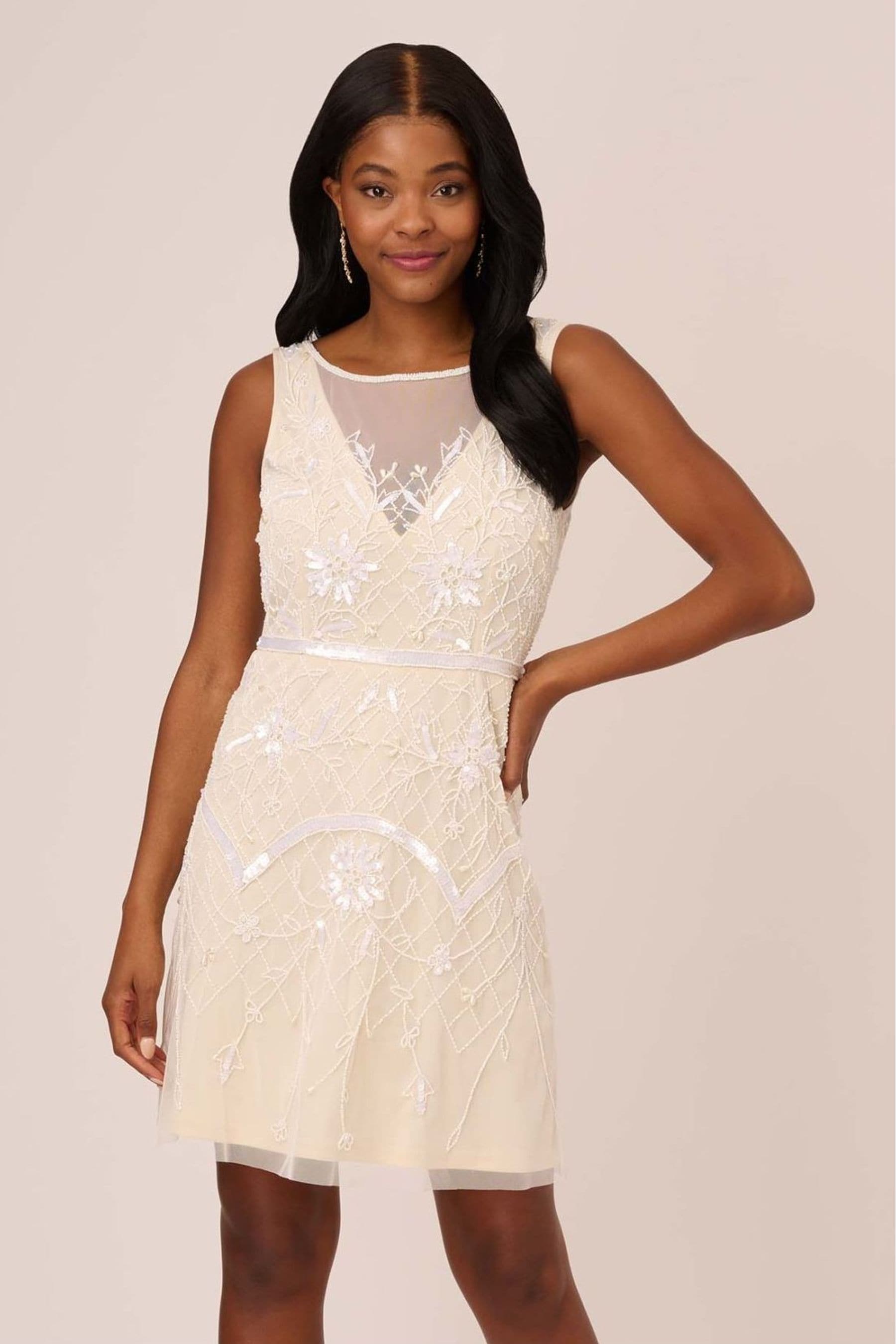 Buy Adrianna Papell White Beaded Short Dress from Next Luxembourg