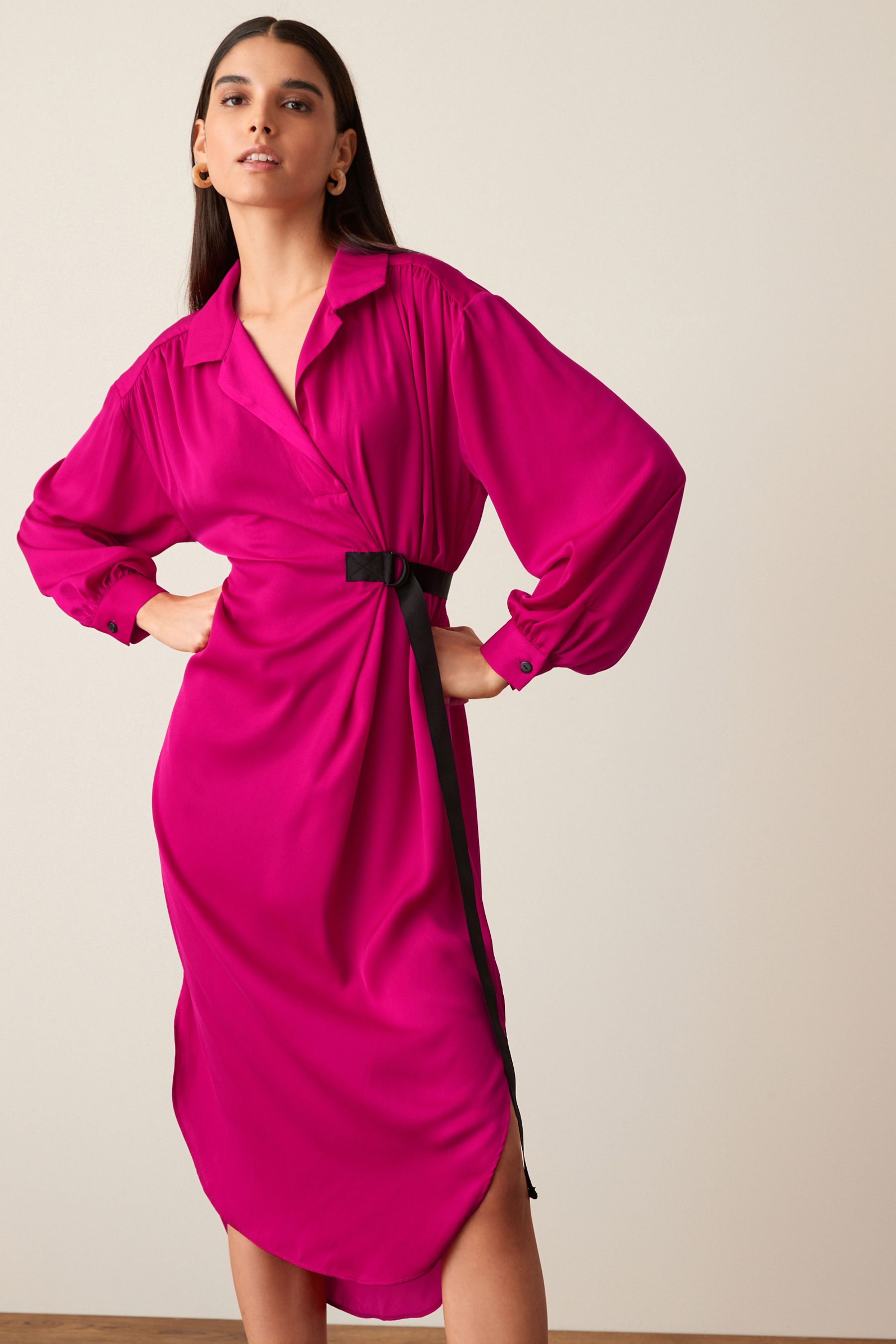 Buy Pink Satin Shirt Dress from Next Luxembourg
