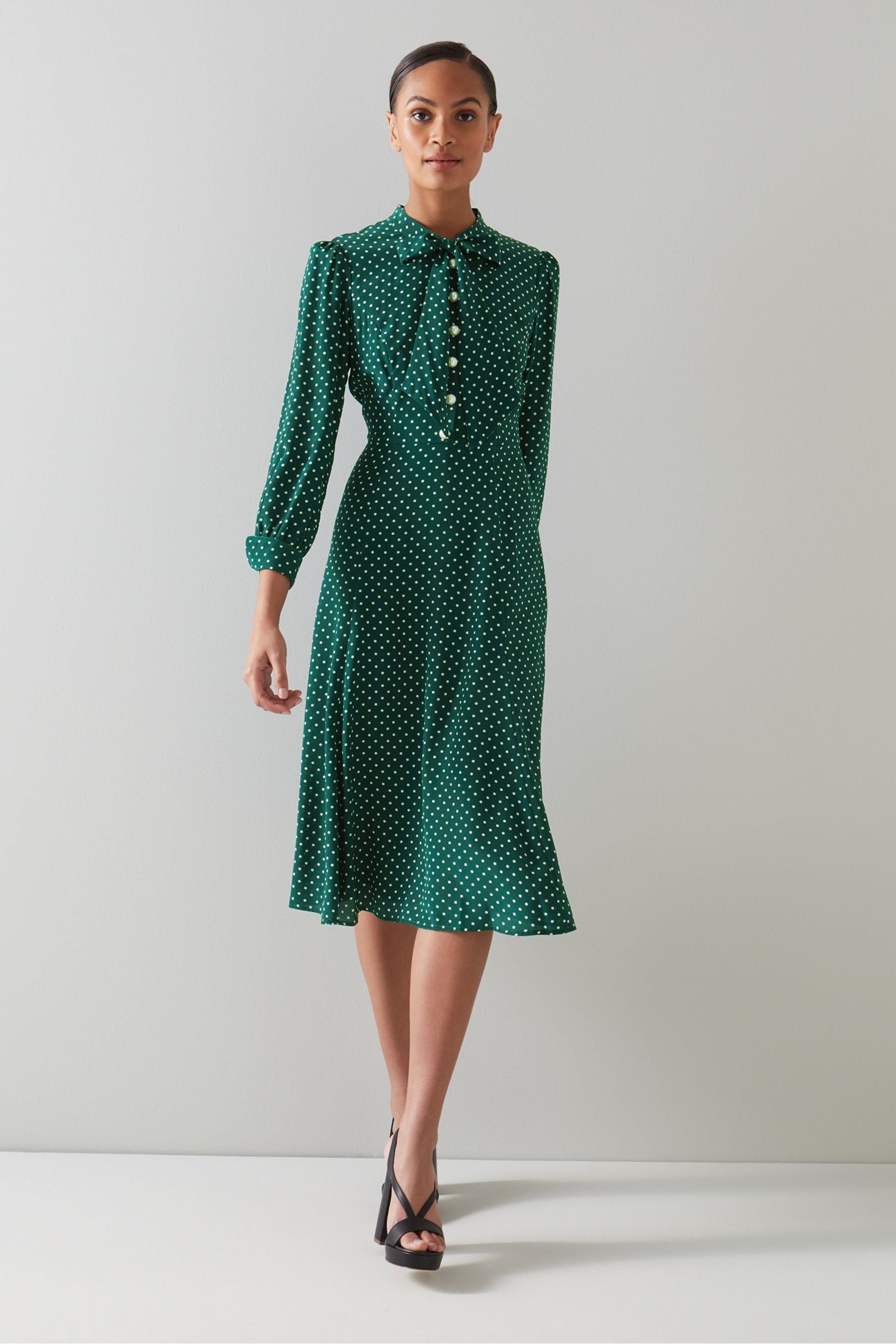 Buy LK Bennett Green Cream Mortimer Polka Dot Silk Dress from Next Luxembourg
