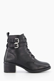 Dune London Black Wide Fit Paxan Buckle Detail Heeled Ankle Boots - Image 2 of 8