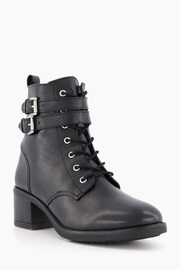 Dune London Black Wide Fit Paxan Buckle Detail Heeled Ankle Boots - Image 4 of 8