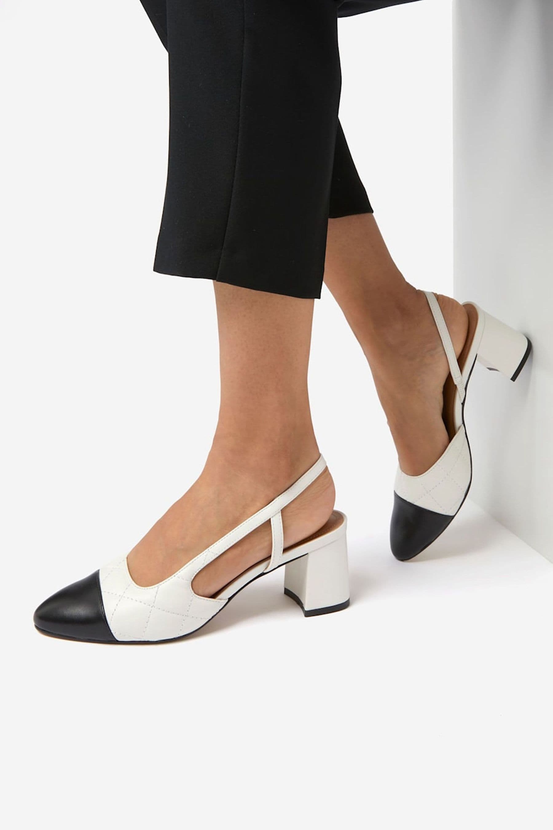 Buy Dune London Black White Crofts Mid Block Heel Slingback Pumps from Next Luxembourg