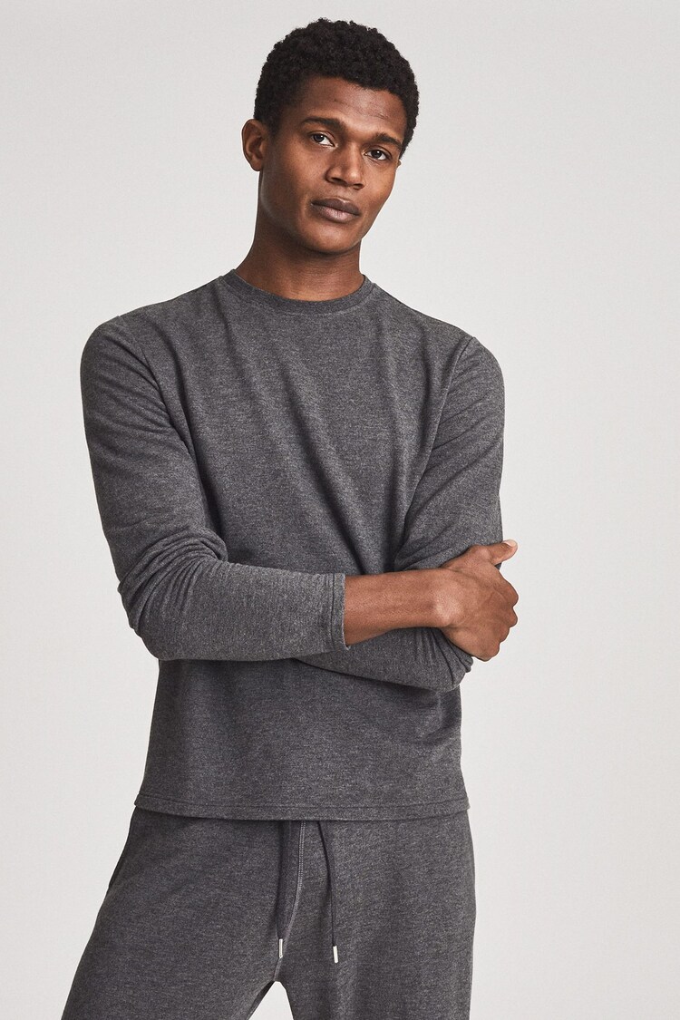 Reiss Grey Adam Melange Crew Neck Long Sleeve T-Shirt - Image 6 of 6