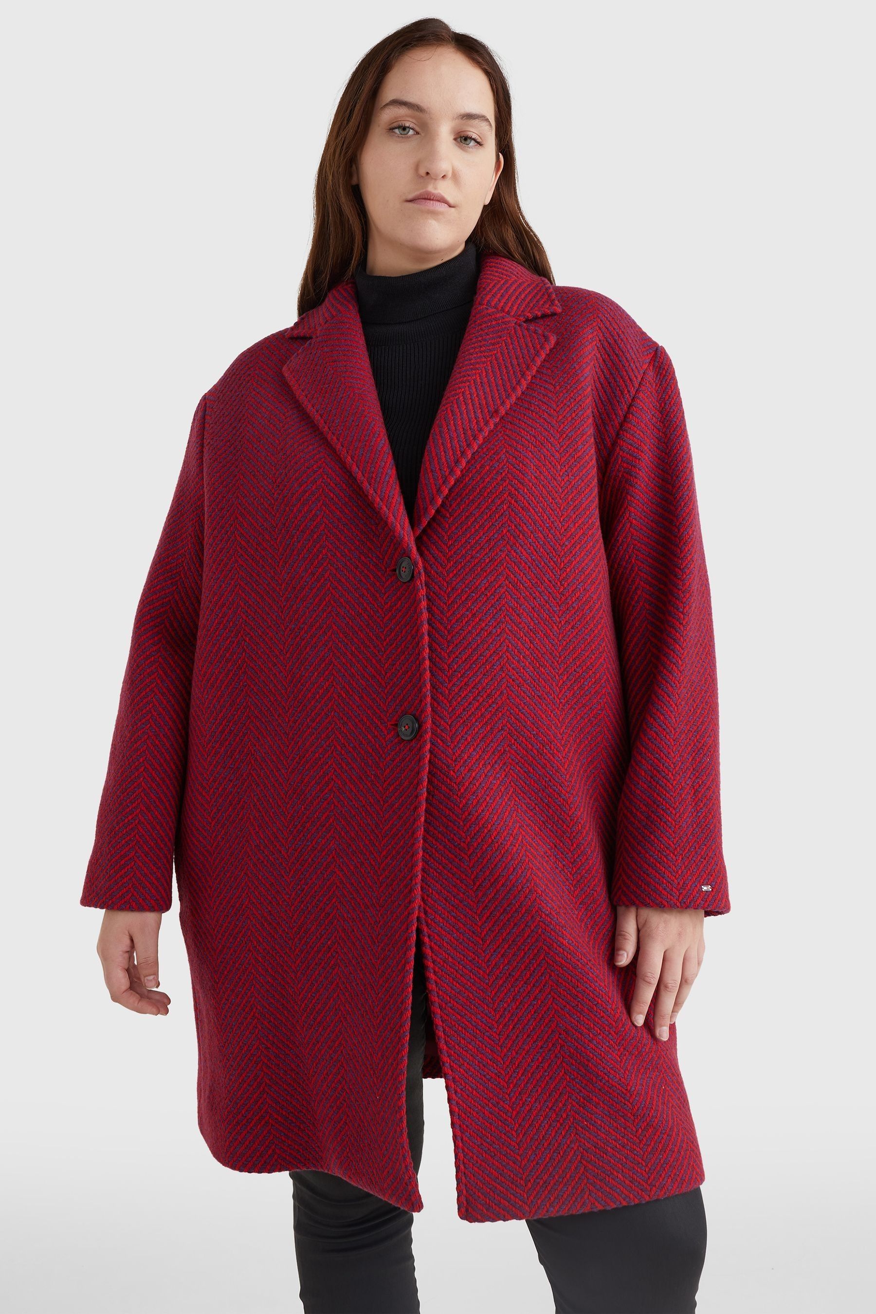 Red herringbone coat deals