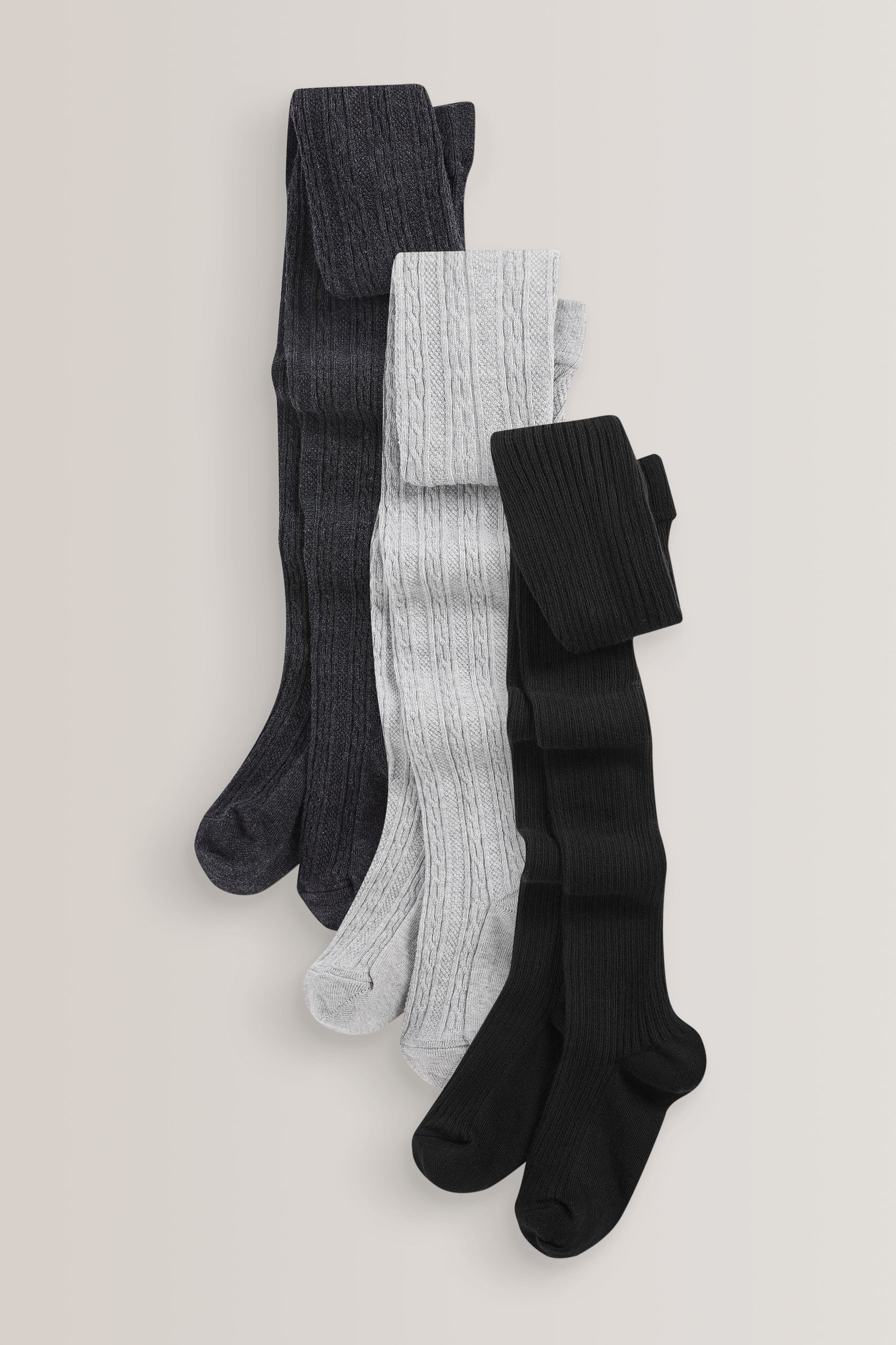 Buy Black Grey Cotton Rich Cable Tights 3 Pack from Next Austria