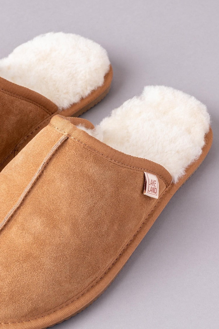 Lakeland Leather Tan Brown Mens Sheepskin Slider Slippers - Image 3 of 3