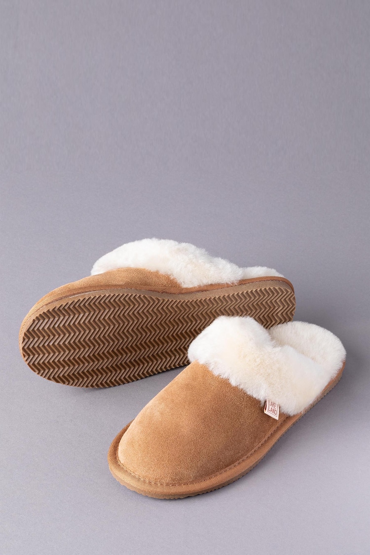 Lakeland Leather Tan Brown Ladies Sheepskin Slider Slippers - Image 2 of 3