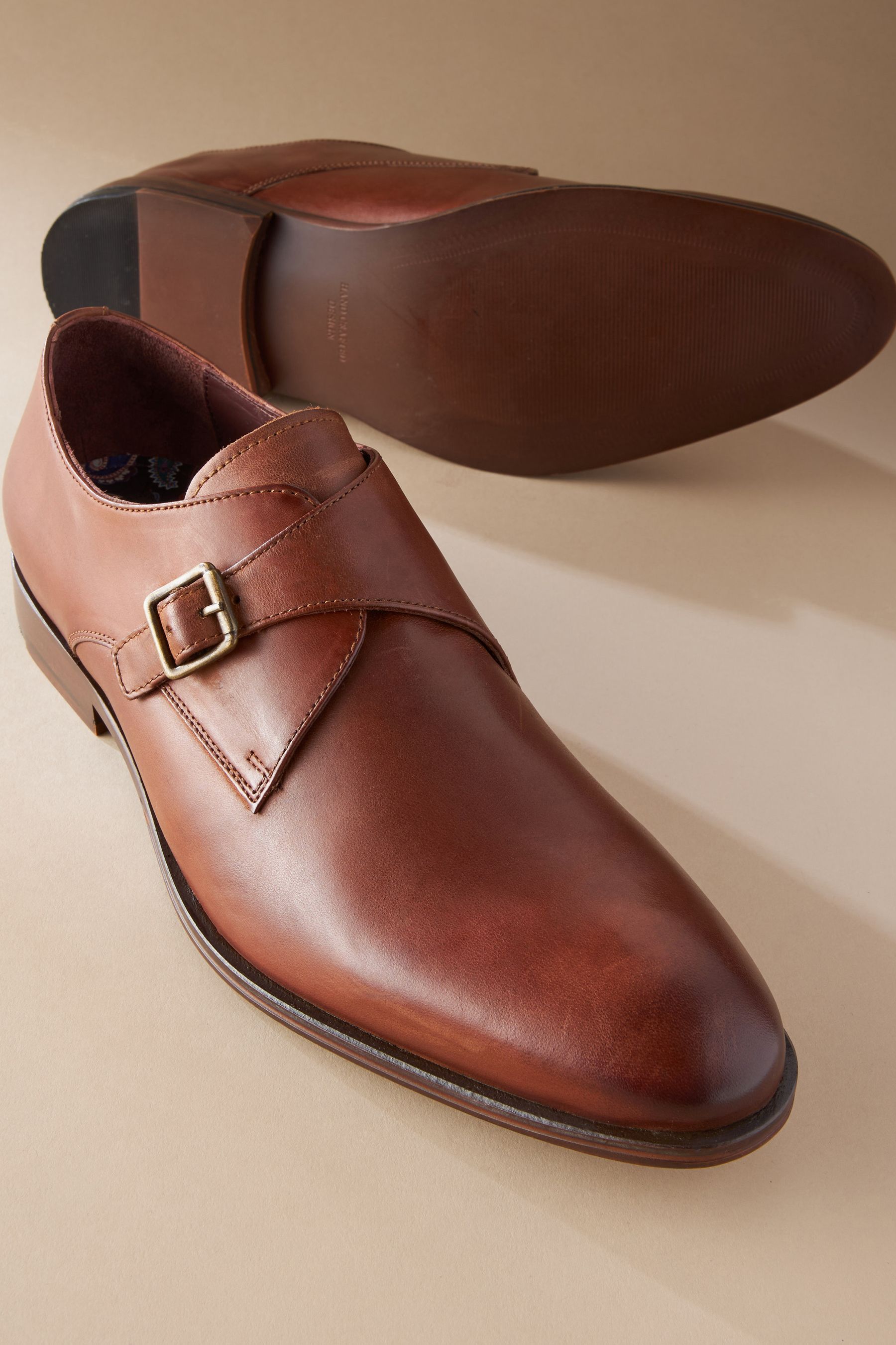 Buy Tan Brown Signature Leather Single Monk Strap Shoes from Next Ireland