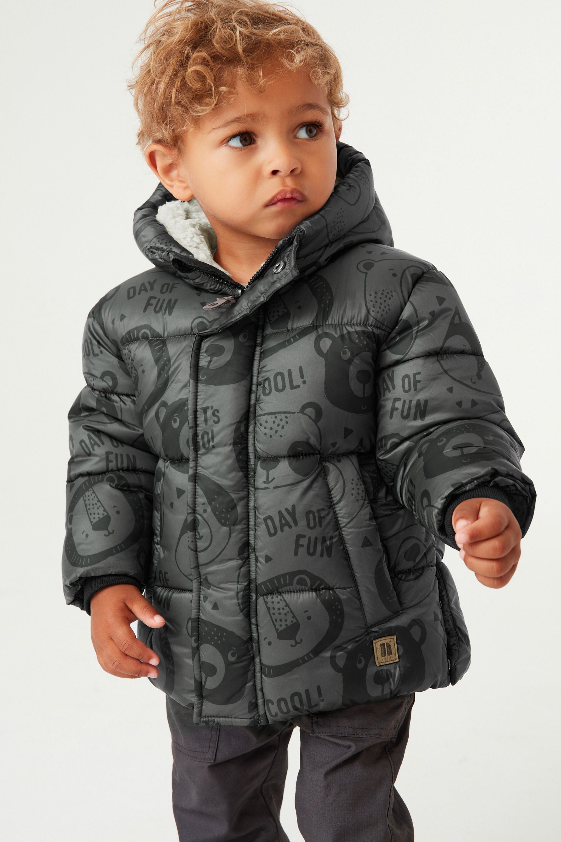 Buy Grey Bear Print Longline Padded Coat 3mths 7yrs from Next Luxembourg