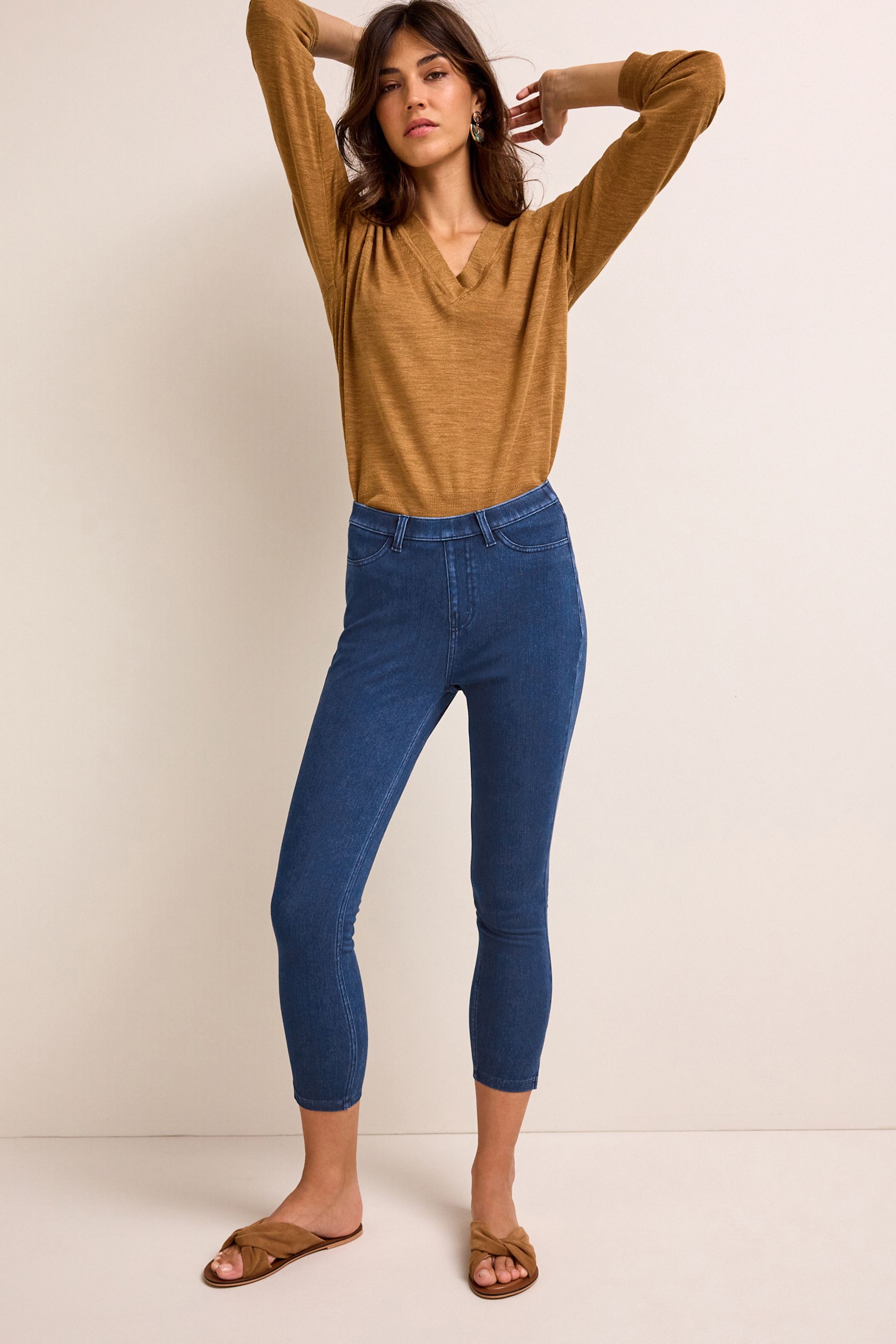 Blue jean capri leggings deals