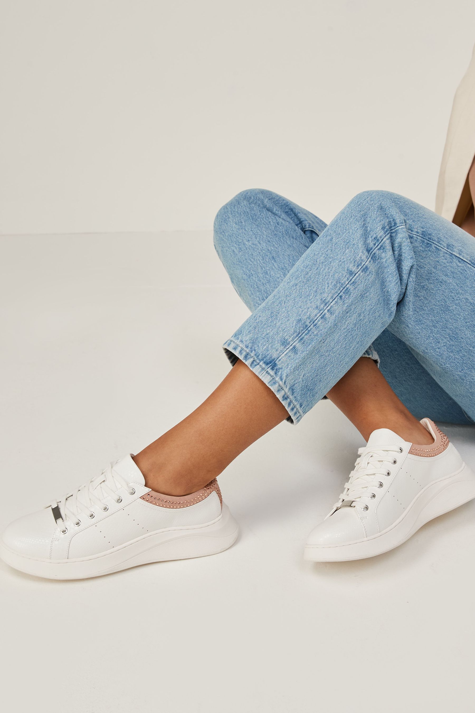 Buy White Pink Forever Comfort Jewel Back Counter Trainers from Next Luxembourg