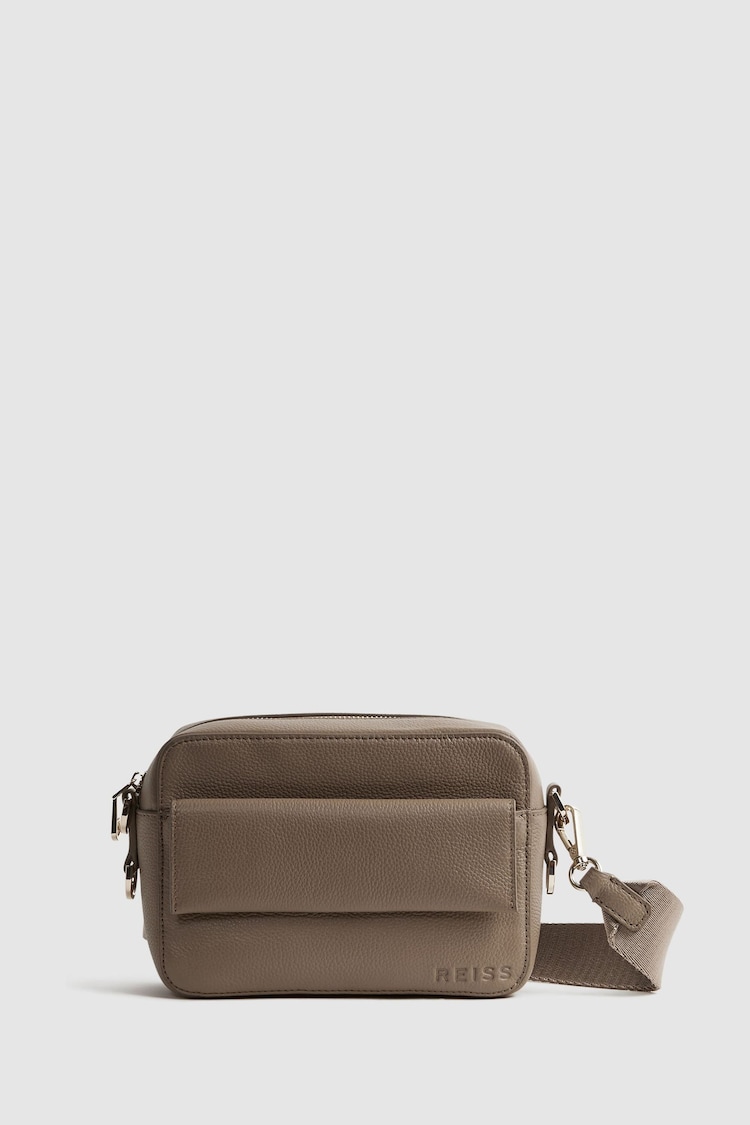 Reiss Taupe Clea Leather Crossbody Bag - Image 1 of 8