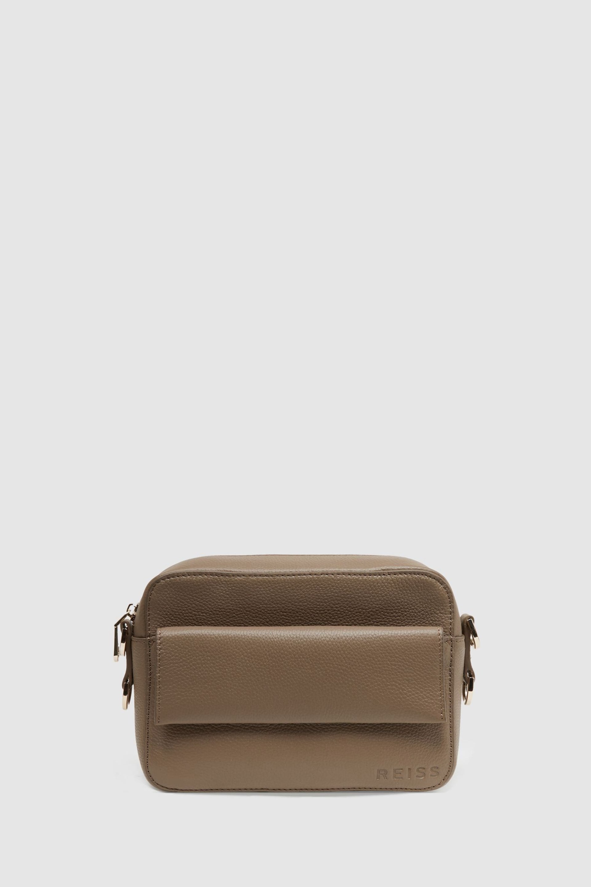 Reiss Taupe Clea Leather Crossbody Bag - Image 7 of 8