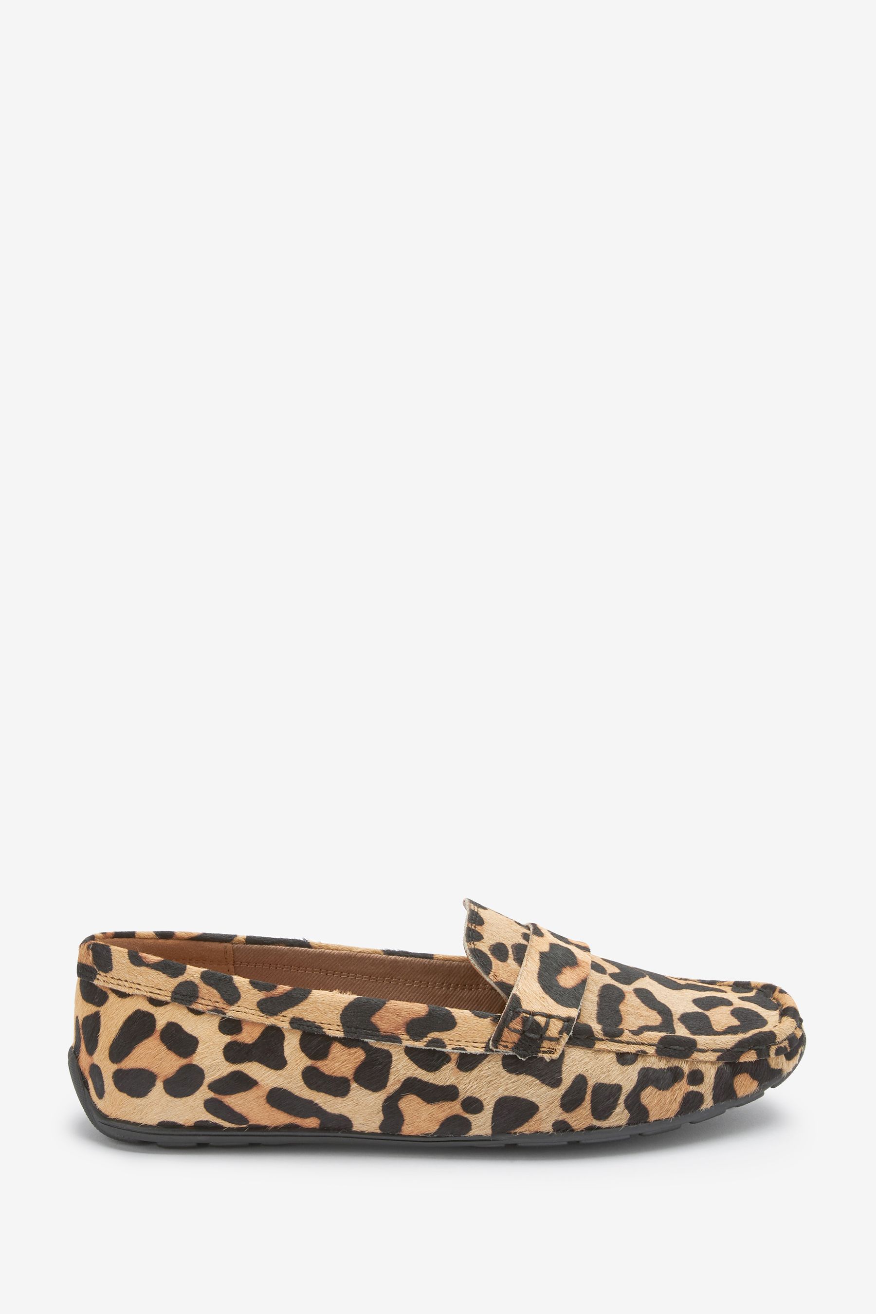 Leopard Print Regular Wide Fit Forever Comfort Leather Driver Shoes